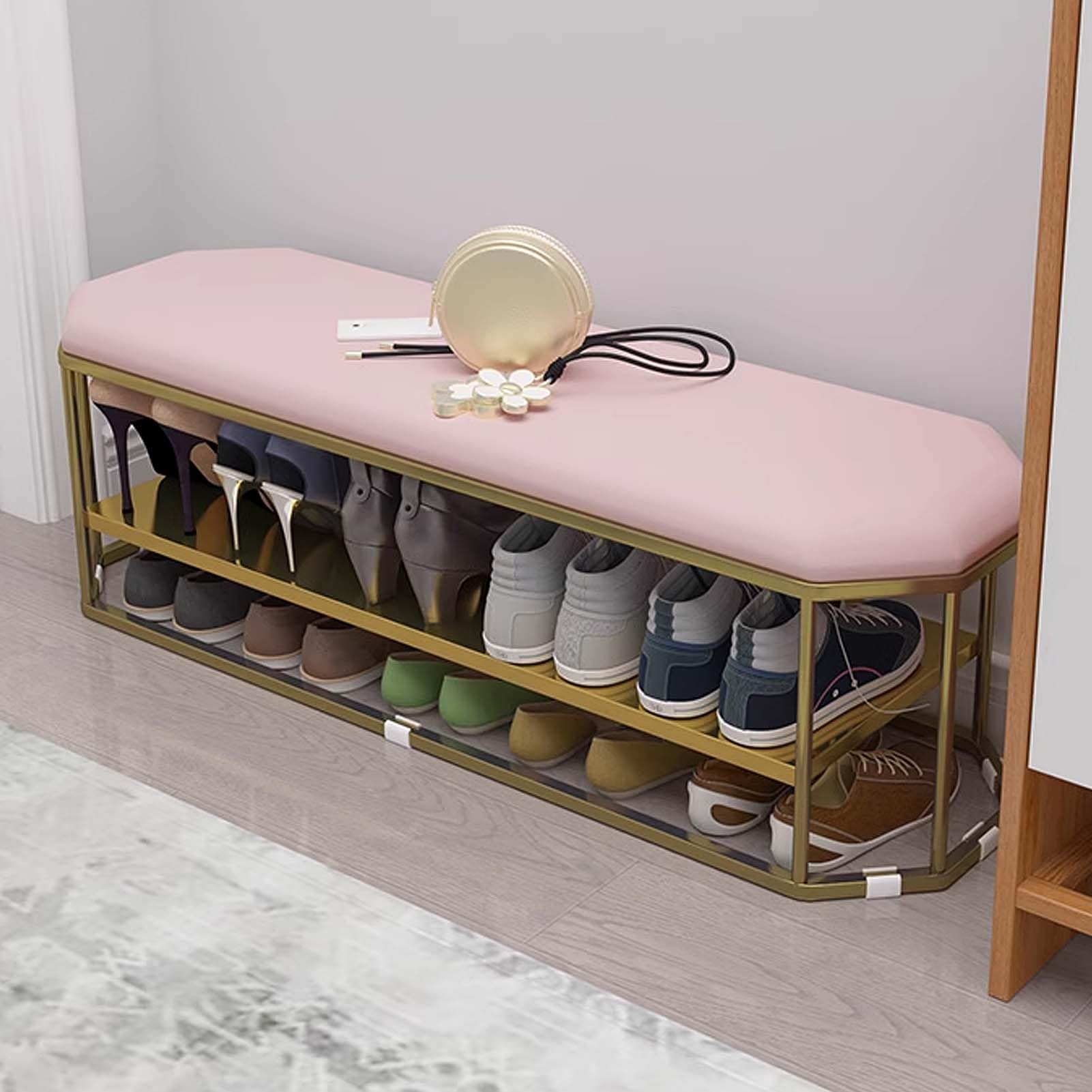 SXZenSpace Small EntryWay Bench with Shoe Storage and Seating for Bedroom Stainless Steel Changing Stool Entryway