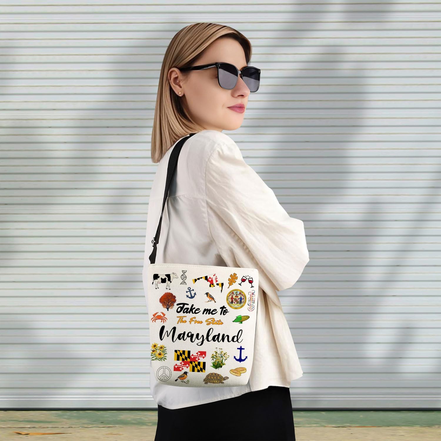 Take Me To Maryland Print Canvas Crossbody Bag, Adjustable Strap Lightweight Purse with Top Zipper & Inner Pocket, Daily Shoulder Bag Maryland Travel Gift for Women - Image 7