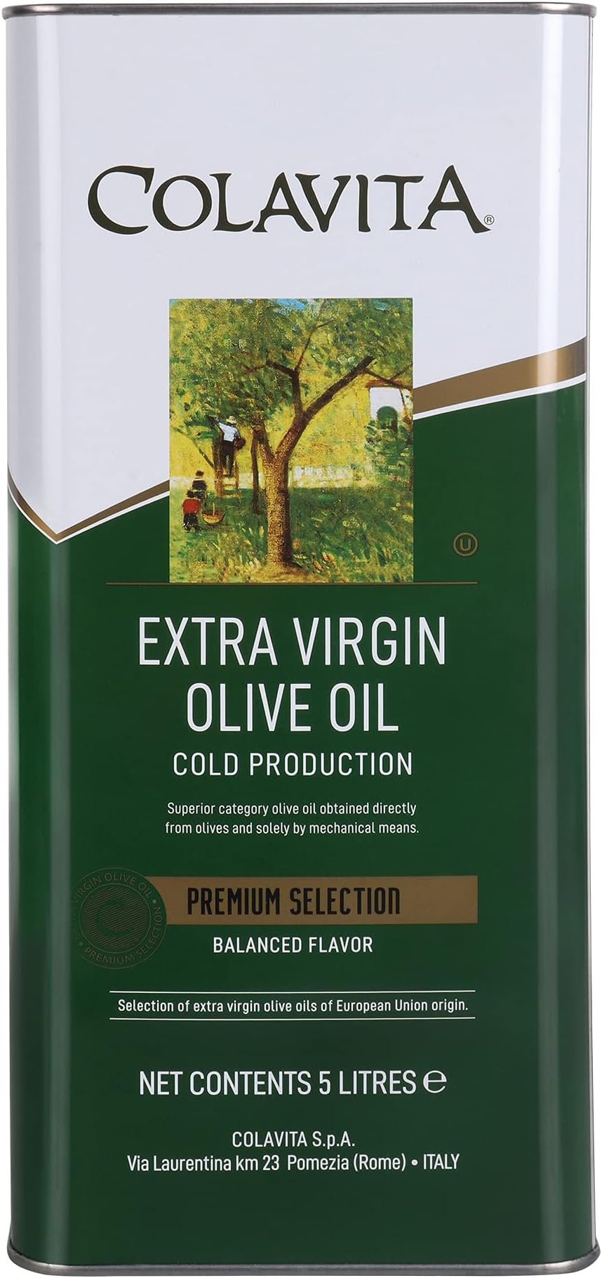 Colavita Extra Virgin Olive Oil - Premium Selection (5L) | Imported from Italy | Ideal for Cooking, Salad Dressings, and Marinades | Cold Pressed Oil | Tin Can Pack