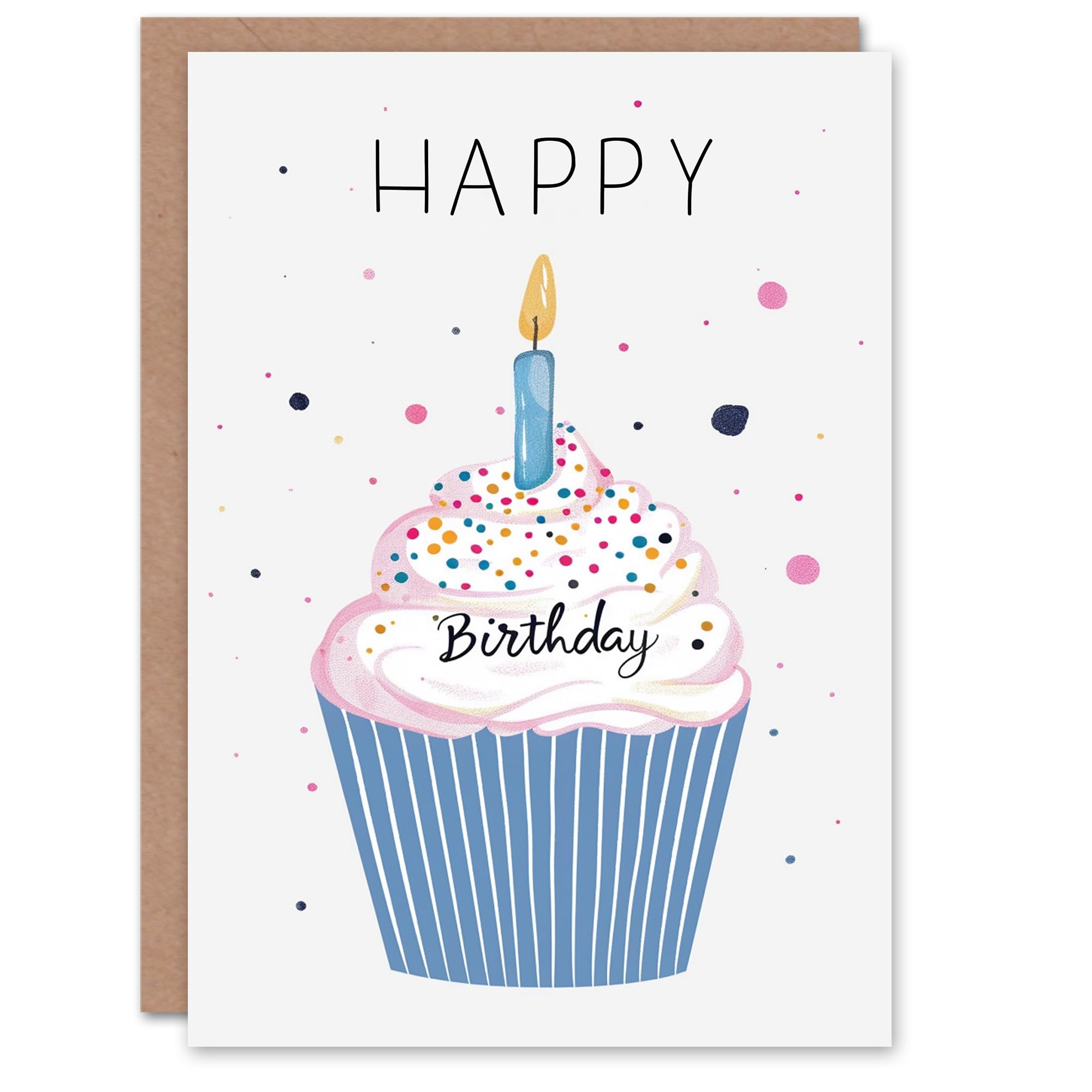 Artery8 Birthday Card Simple Watercolour Cupcake with Candle For Her Gran Sister Niece Daughter Wife Woman Greeting Card
