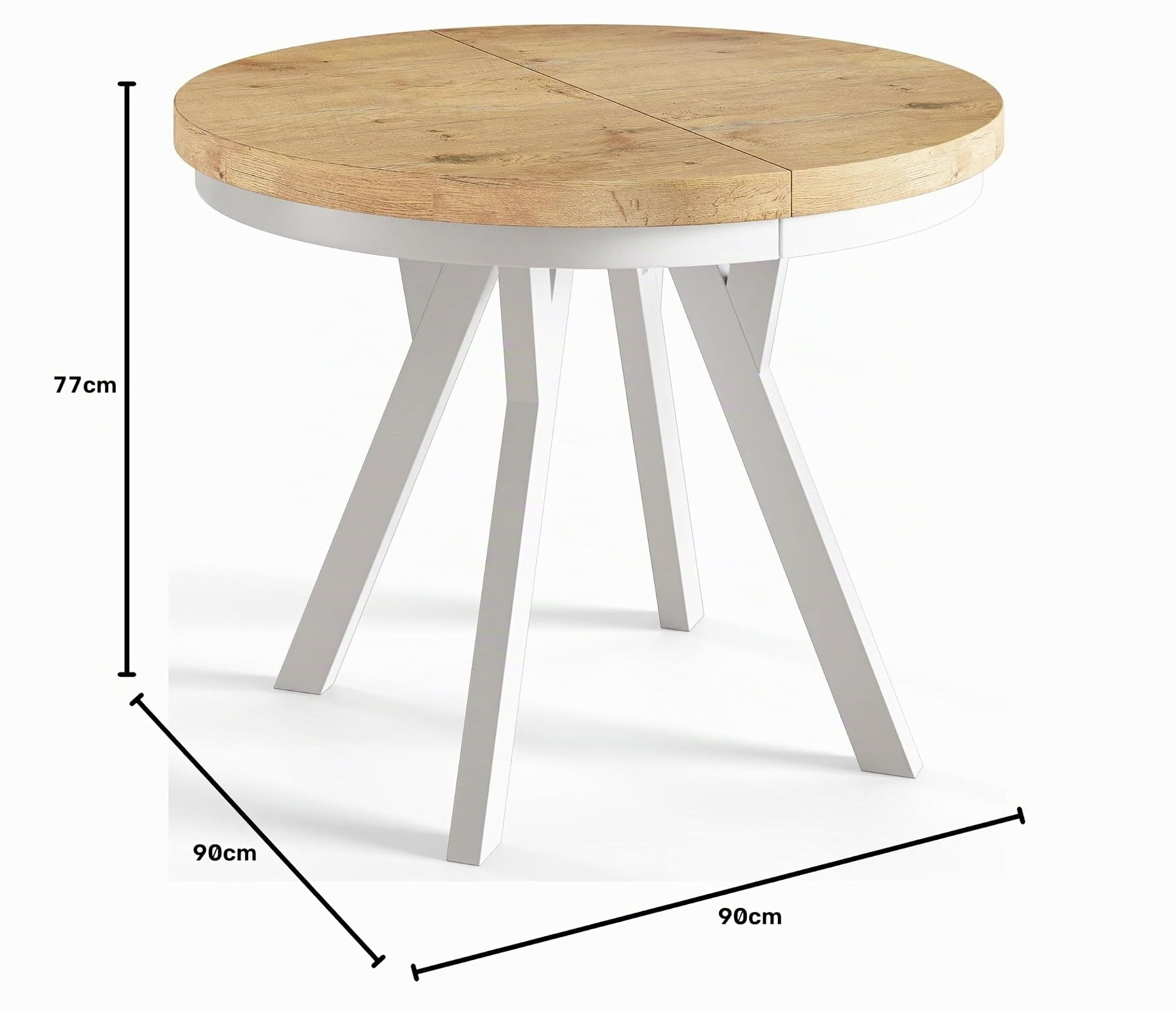 Mesa Comedor Extensible Redonda EVO, 90-190 cm, Lancelot | Mesa Redonda Extensible, Tablero Laminado de 36 mm, Piernas sólidas, Patas Blancas