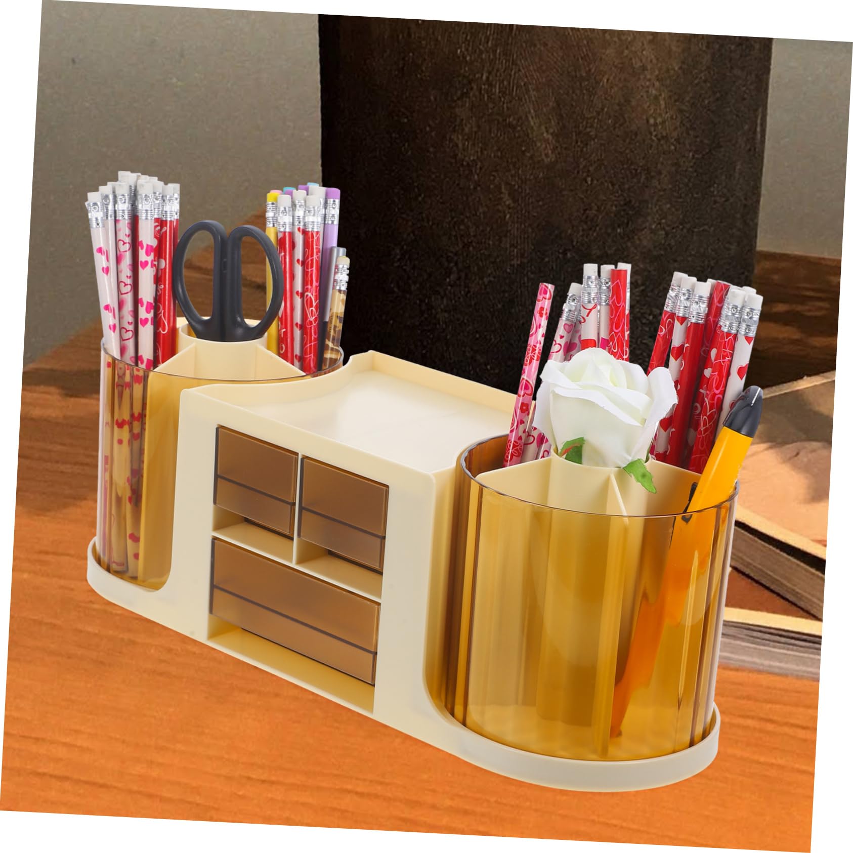 Schreibtisch Organizer aus Ps 2-fach Drehbarer Stiftehalter in Beige Praktische Ablage für Schreibtisch und Büro Einfache Montage