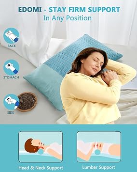 Adjustable Buckwheat Sleeping Pillow Customizable Loft Cool Cervical Support Pillow for All Sleep Positions, Flat Rectangular Cube Design (23.6x13.7, Blue)