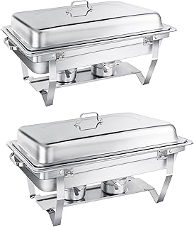 Chafing Dish Buffet Set 9L[Robust und hochwertig],2pcs Edelstahl Warmhaltebehälter[Rollrand-Design],Speisenwärmer für Catering Buffet und Party (Quadrat Silber - 2 Sets 1/2+1/1 GNContainers)
