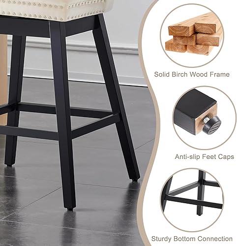 Miniatura 7 de Taburetes de bar con altura de mostrador, taburetes de bar giratorios 360 con respaldos, sillas tapizadas de tela de terciopelo de alta calidad,