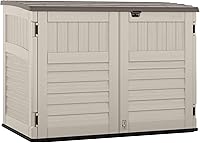Suncast 70 cu ft Horizontal Stow-Away Shed - Weatherproof Resin Storage for Trash Cans, Bikes & Tools - Soft-Close Lid, Made in USA