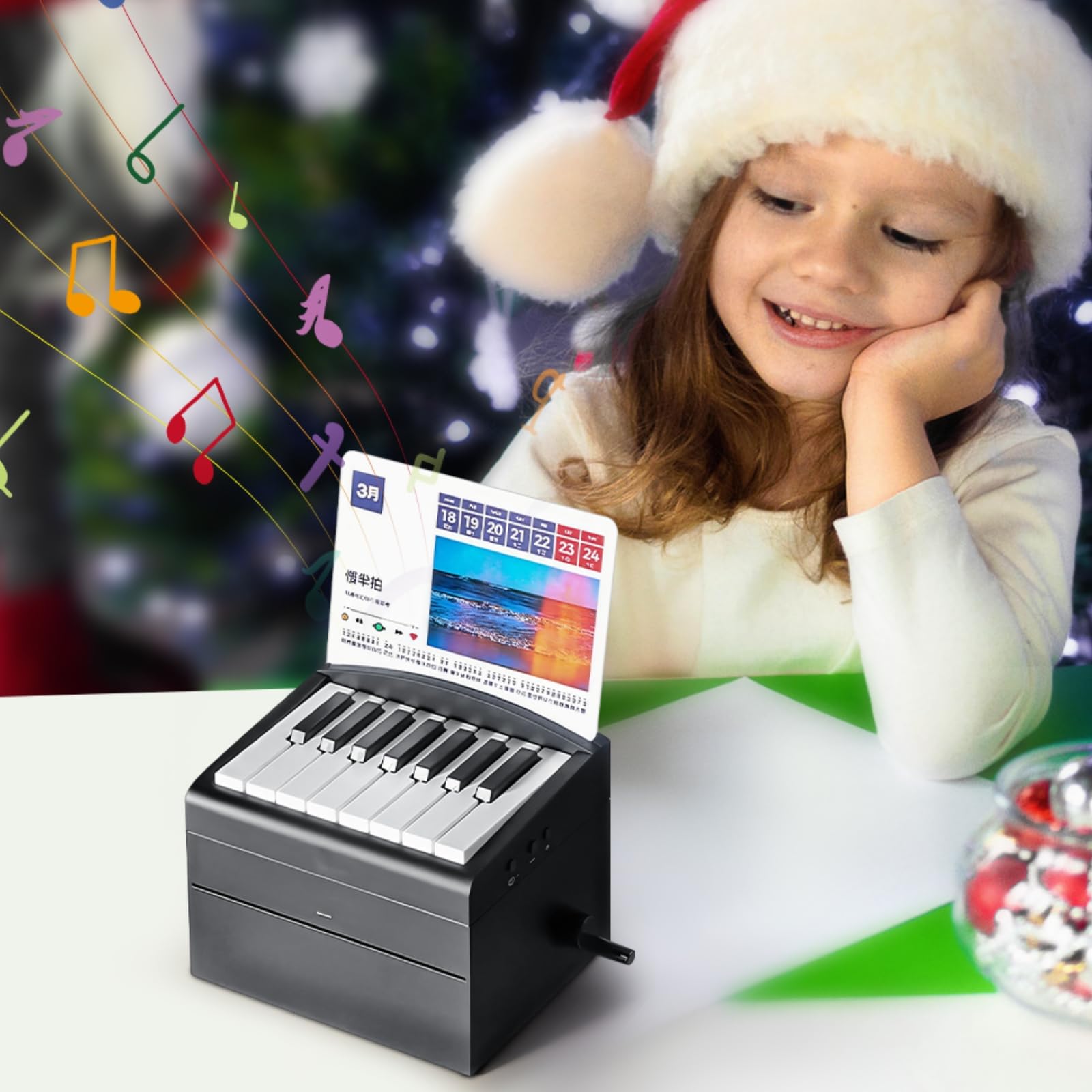 Kalendarz muzyczny na biurko z 52 utworami i wbudowanymi klawiszami fortepianowymi, mini klawiatura elektroniczna, prezent urodzinowy
