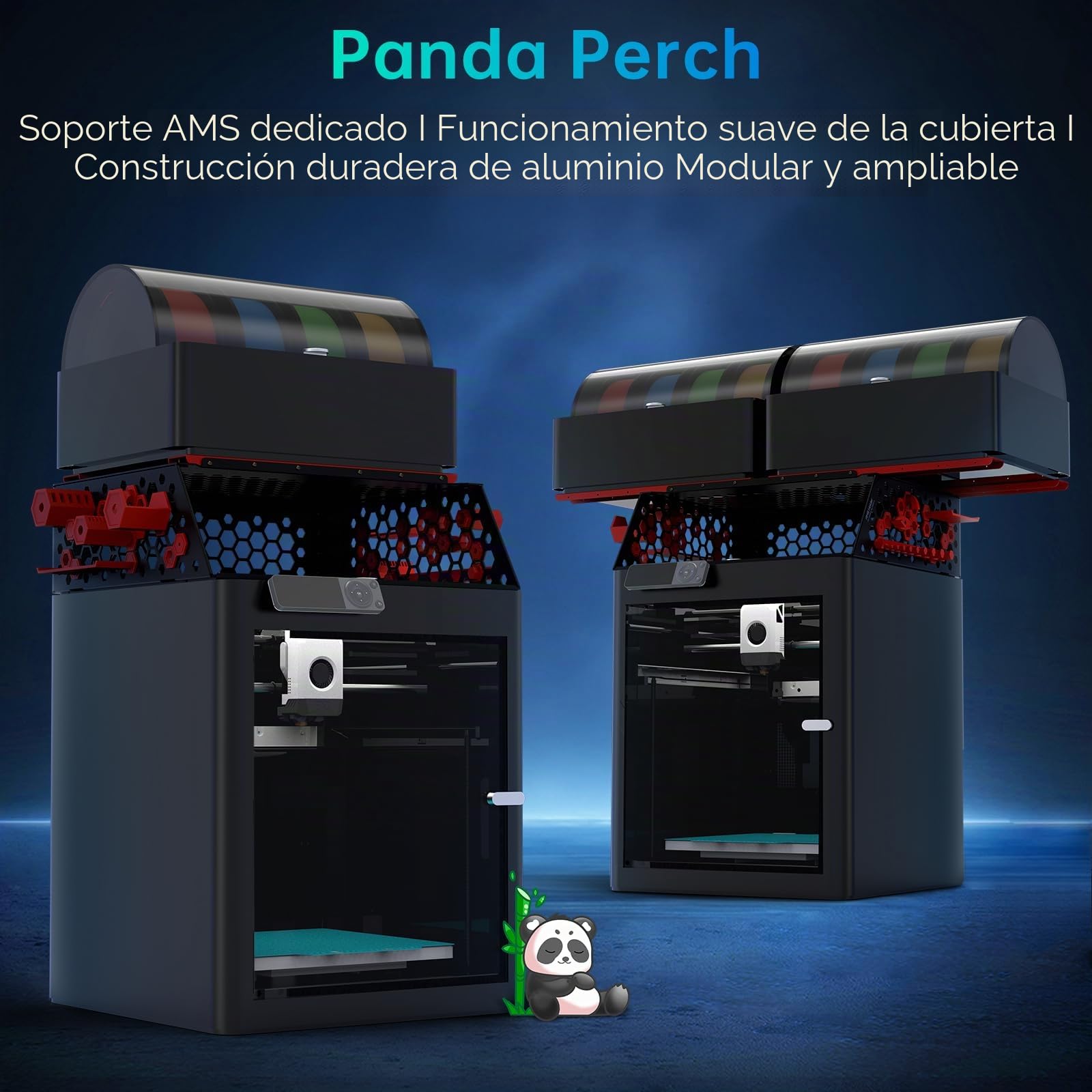BIQU Panda Perch Dual AMS Soporte para impresora 3D Bambu-Lab P1P/P1S/X1C/X1E, herramienta de almacenamiento AMS con iluminación LED, soporte de aluminio ligero