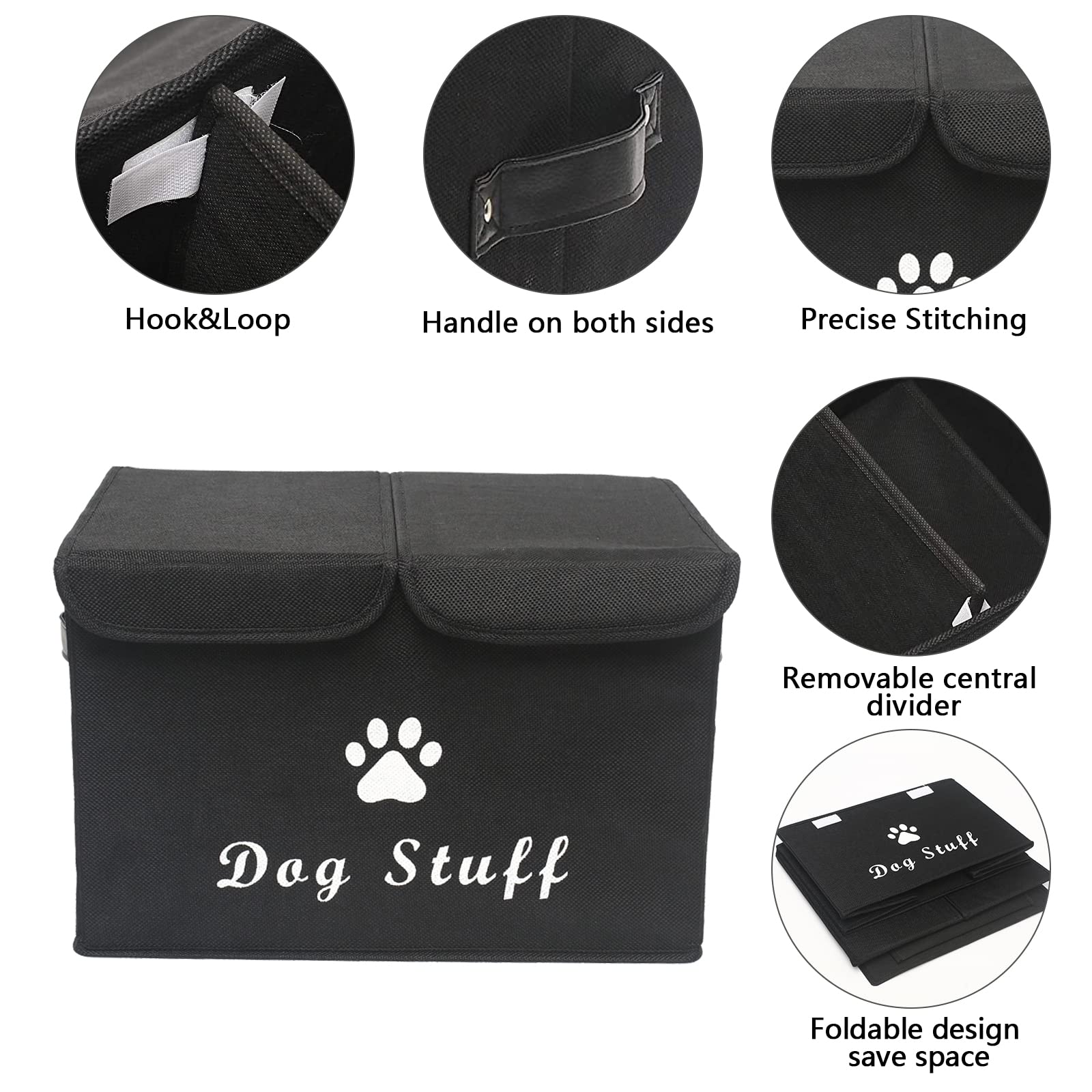 Morezi caja de juguetes para perros con tapa, caja de almacenamiento de juguetes para mascotas, adecuada para guardar juguetes y accesorios para perros y gatos-Negro
