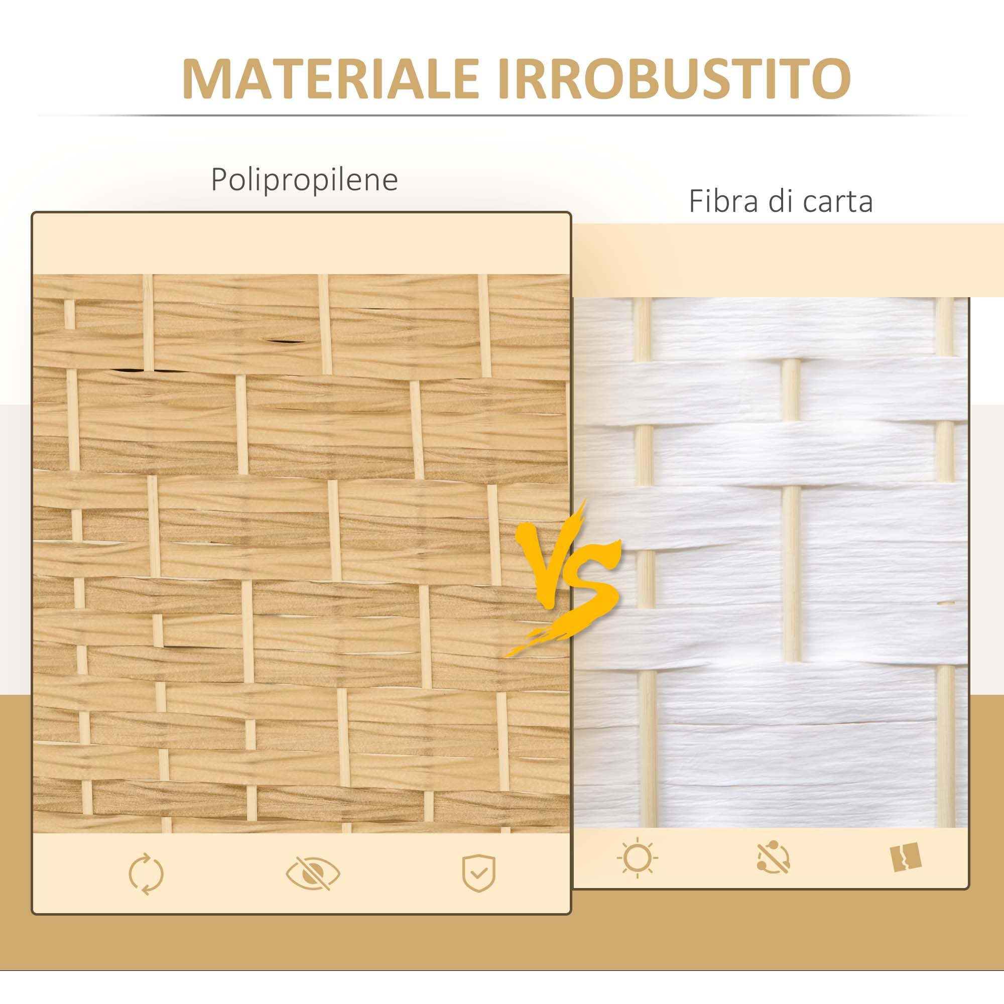HOMCOM Paravento da Interno a 3 Pannelli Pieghevole, 135x180 cm Separé Divisorio per Ambienti Interno Autoportante Intrecciato in PP e Legno di Pino per Casa, Soggiorno e Ufficio, Effetto Naturale