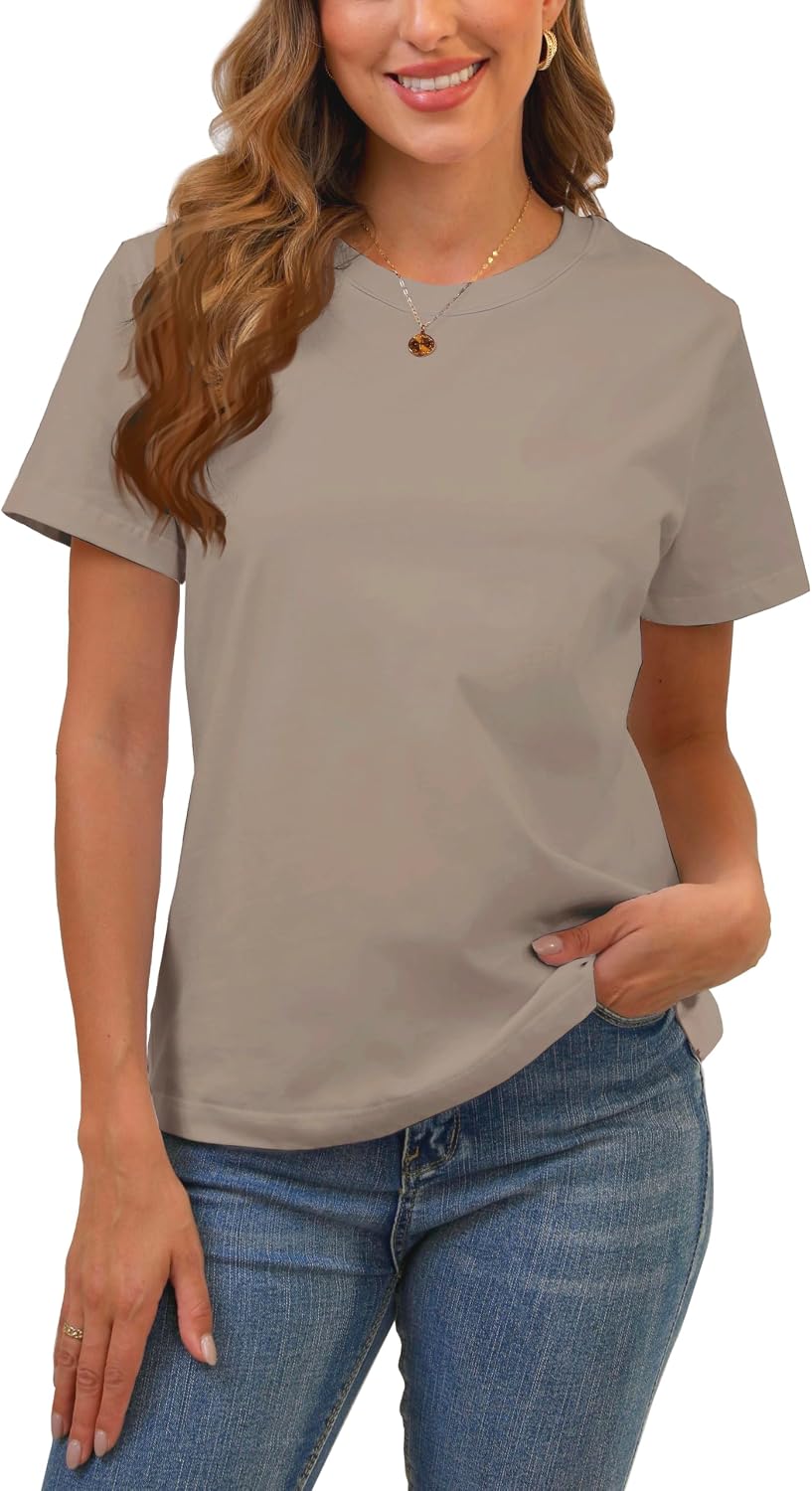BJY Cotton Basic T Shirts for Women,Crew Neck Short Sleeve Summer Shirts(2XS-3XL)