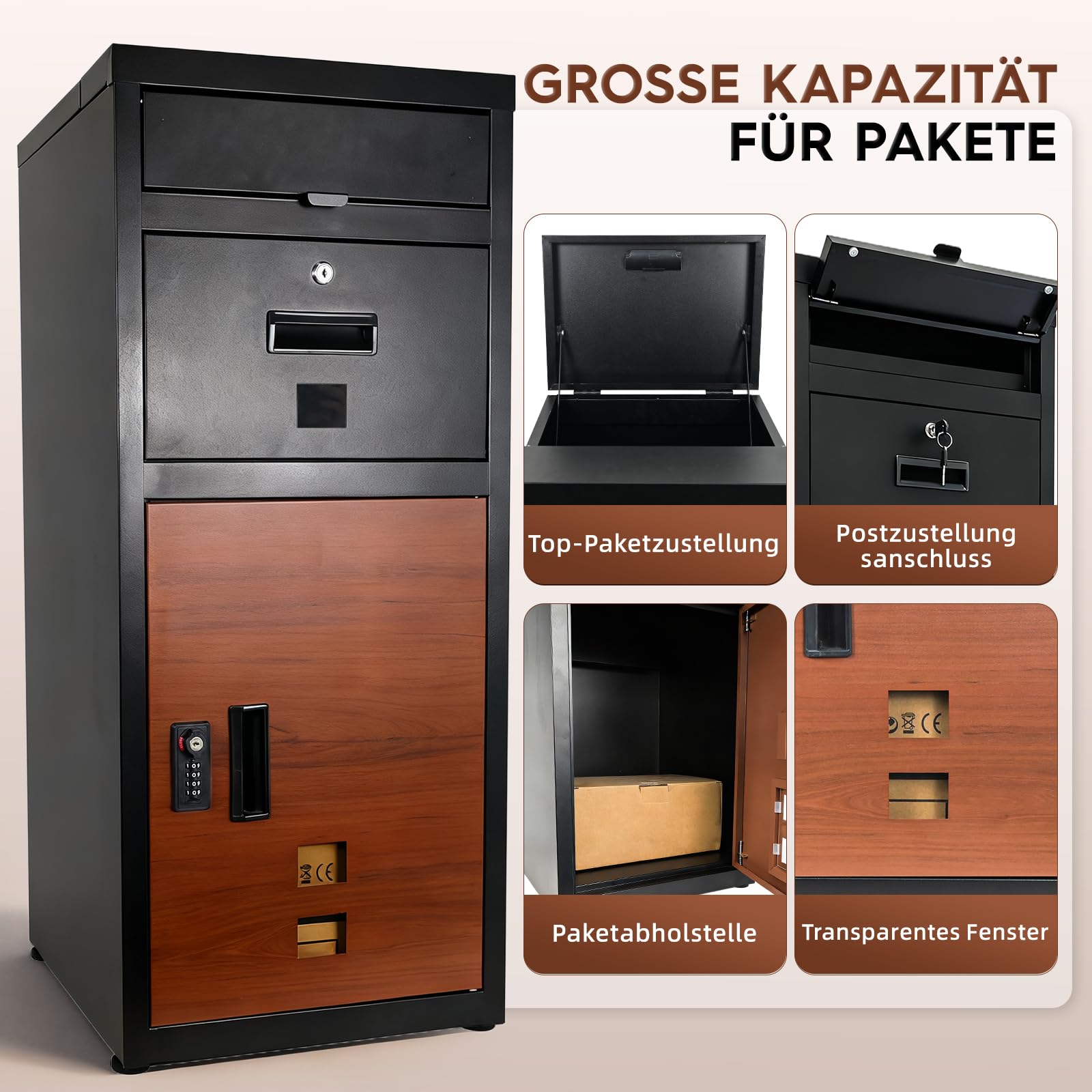 Paket-Briefkasten, Paket-Briefkasten mit Zahlenschloss, Paketkasten für draußen mit Anti-Diebstahl, wasserdicht, rostfreie Funktion für Veranda, Bordsteinkante, 40 * 40 * 94cm