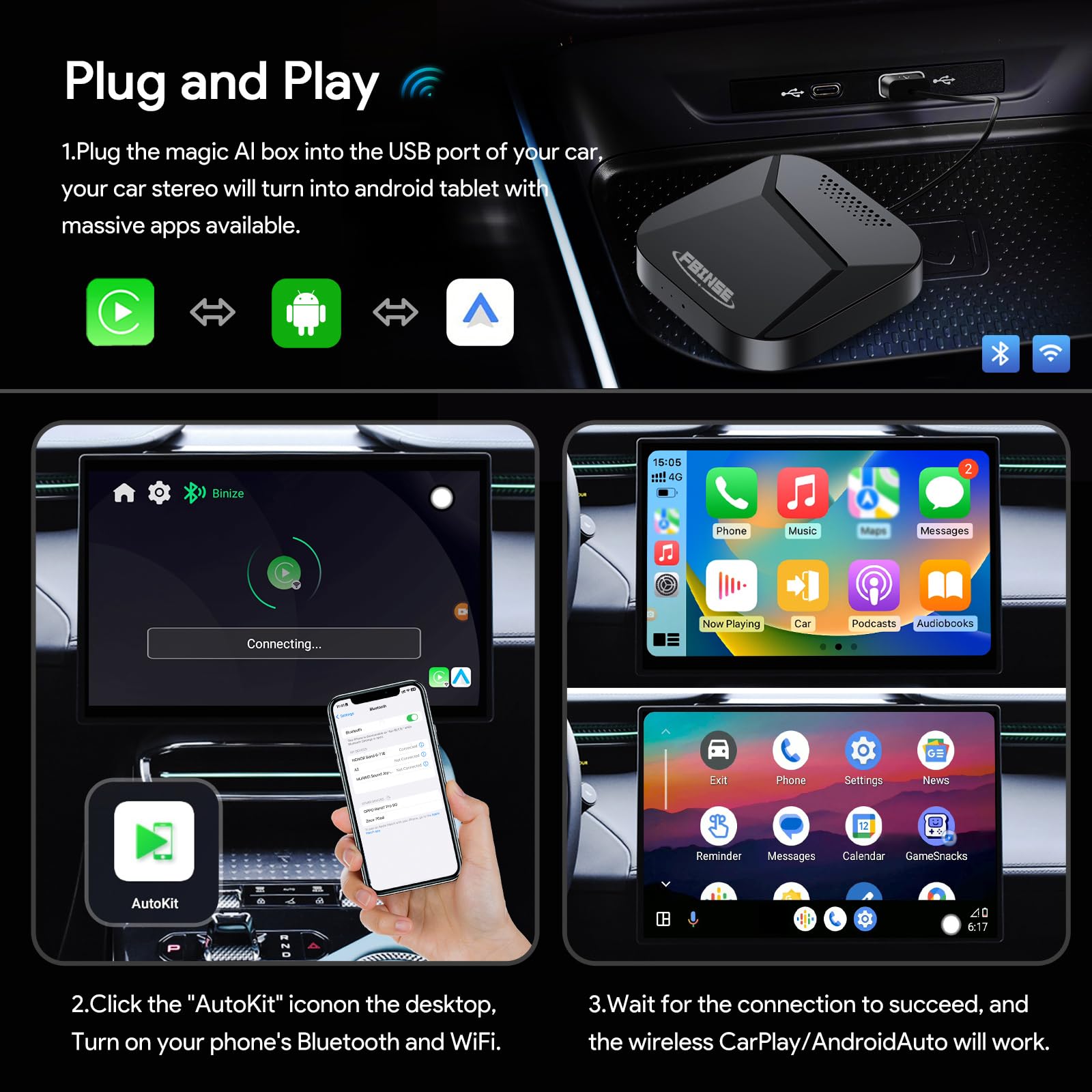 カーナビ CarPlay AI Box Android 13 nanoSIMMicroSD Android 13 Carplay AI Box Wireless Carplay Android Auto WiFi