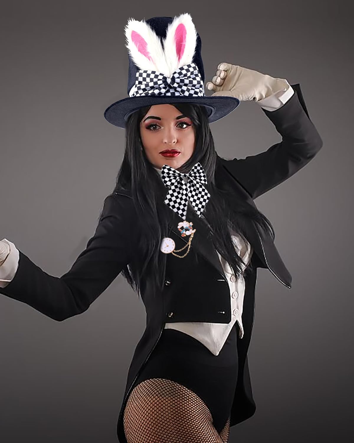 Seiddons Easter White Rabbit Hat Set-Include Rabbits Ears Topper Plush Hat Clock Bowtie Cosplay Bunny Dress Up Halloween Costume Accessories - Image 7