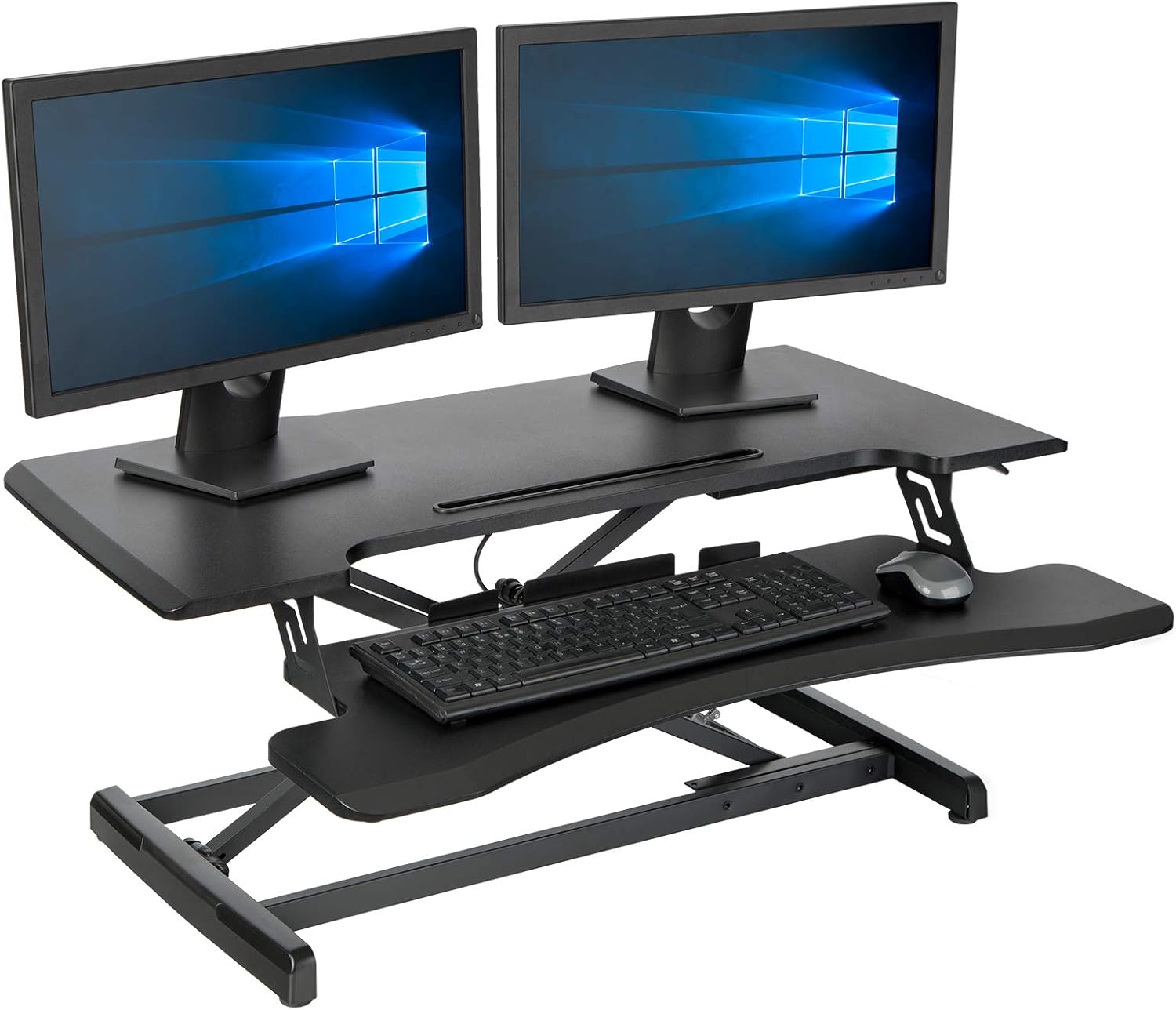OUTFINE Standing Up Desk Converter Height Adjustable Home Office Desk Sit Stand Riser Workstation with Keyboard Tray (Black, 36'') : Office Products