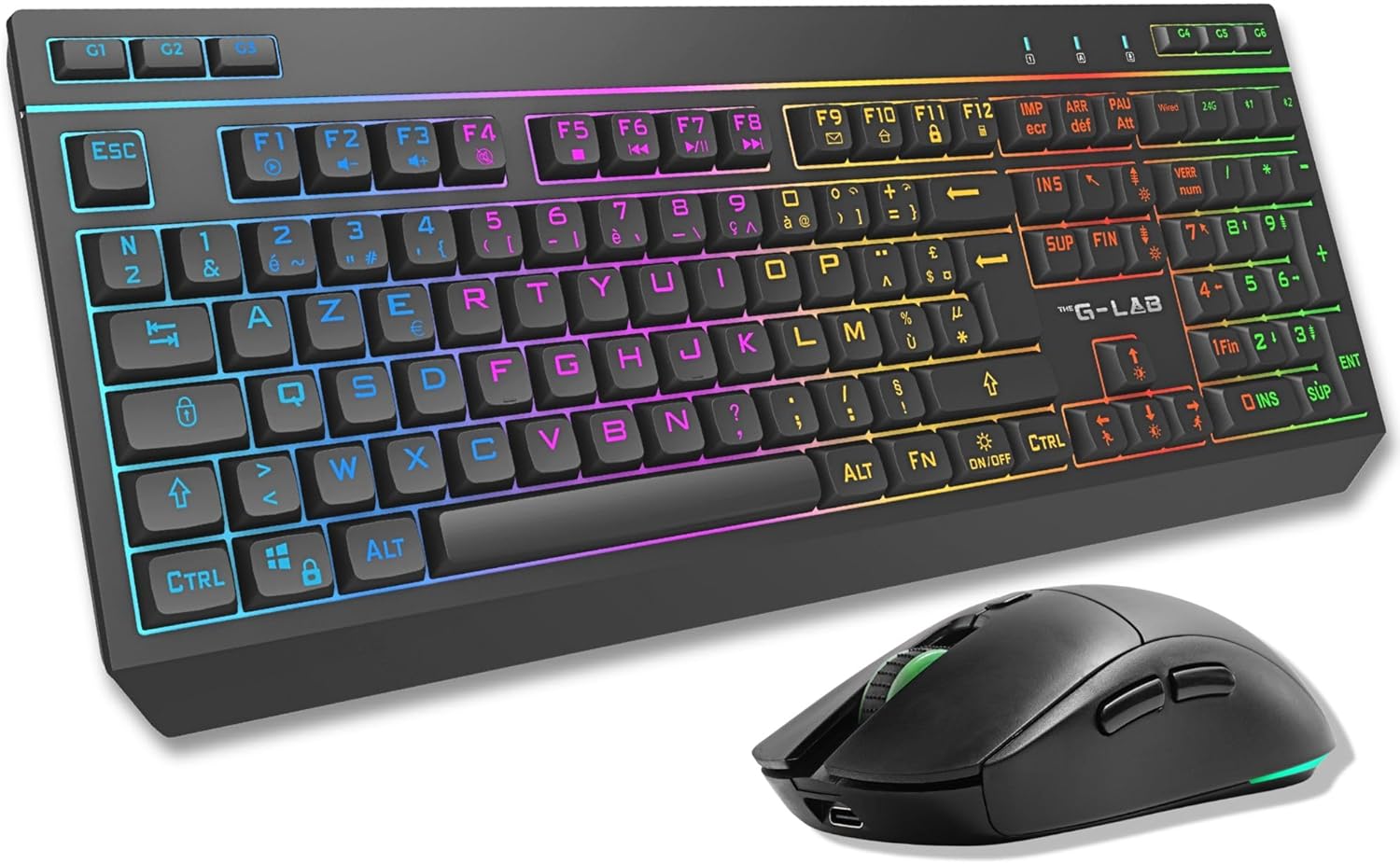 Combo TUNGSTEN - Tastiera e Mouse Wireless Tripla Connessione 2.4GHz / Bluetooth/USB - Tastiera Gaming ITALIANA, RGB e Macro Custom - Mouse Gaming Wireless 6400 DPI - PC / PS4 / PS5 / XBOX
