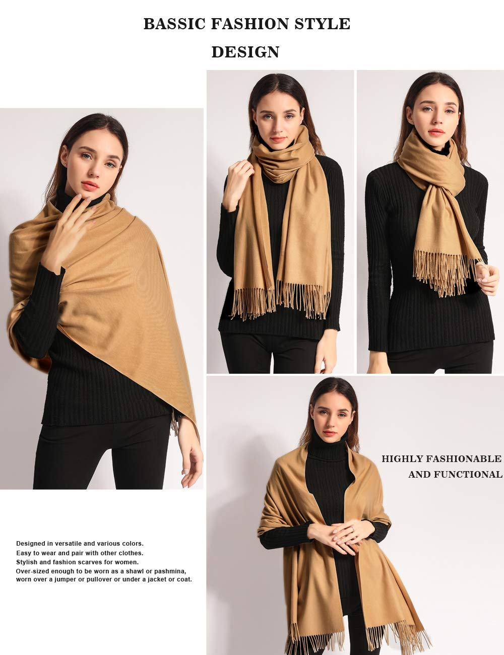 EASE LEAP Sciarpa Donna Pashmina Calda Lungo Invernale Trama Stile Elegante Di Soft 200 * 70cm