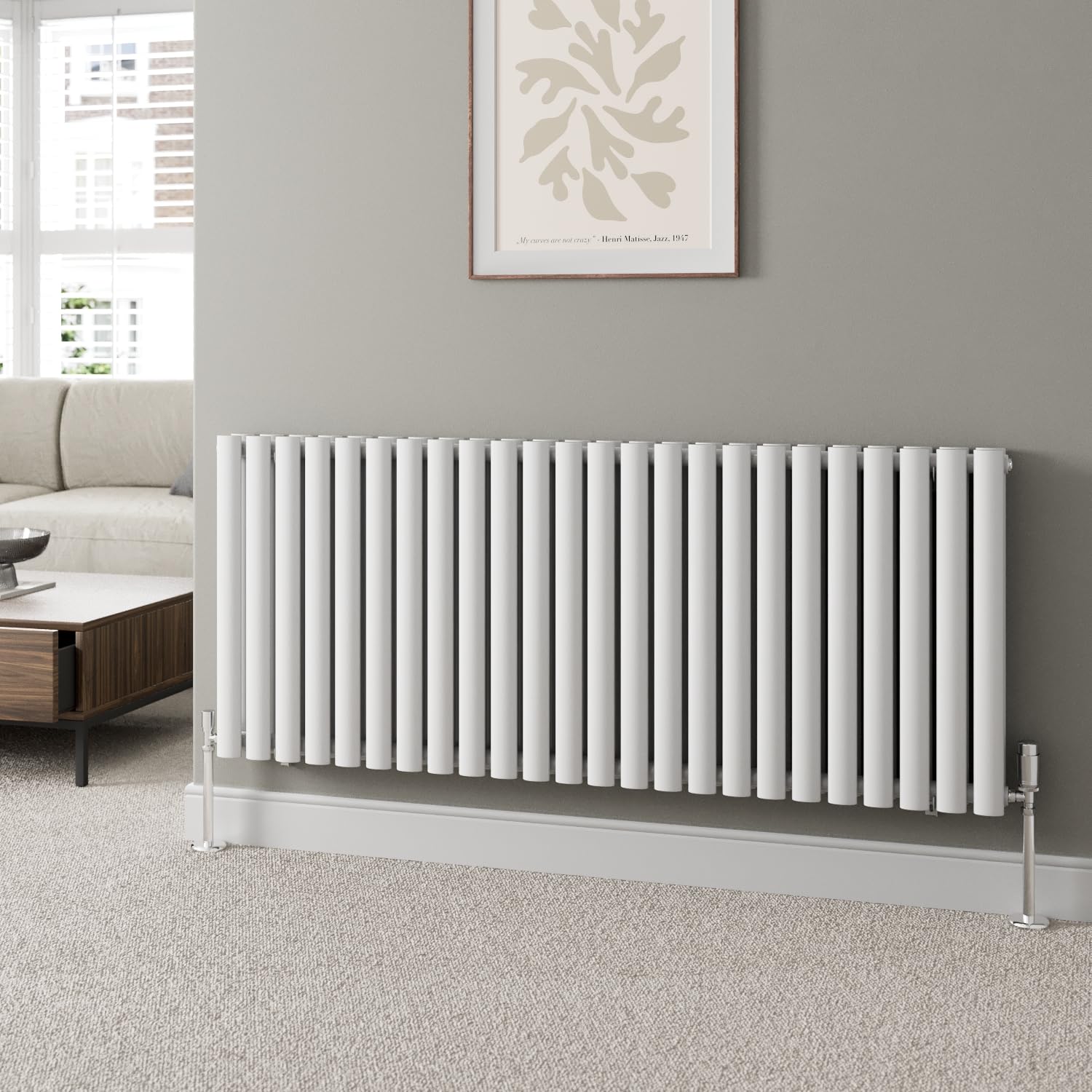 DuraTherm® 600 x 1440mm White Horizontal Designer Radiator Double Column Oval Tube Modern Central Heating Panel Bathroom Radiators