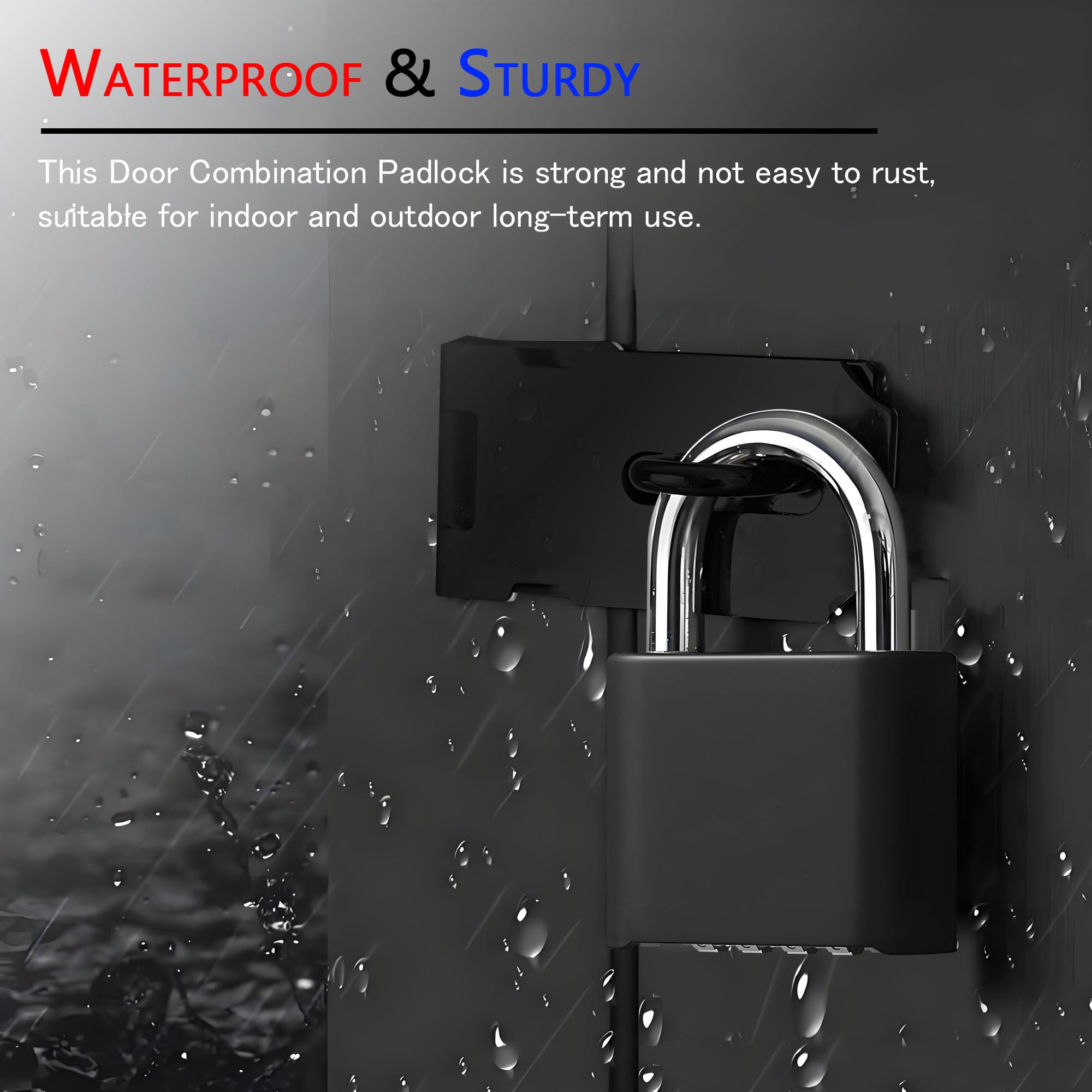 Heavy Duty Combination Padlock,4 Digit Combination Waterproof Padlock with 8mm Thick 304 Stainless Steel Shackle for Garage Home - Image 4
