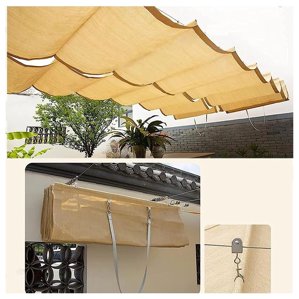 Ausziehbare Pergola Schattenabdeckung, Outdoor Vordach Markise für Terrasse, Veranda, Hof & Garten, Schiebe-Draht-Design, Wellen-Sonnenschutz
