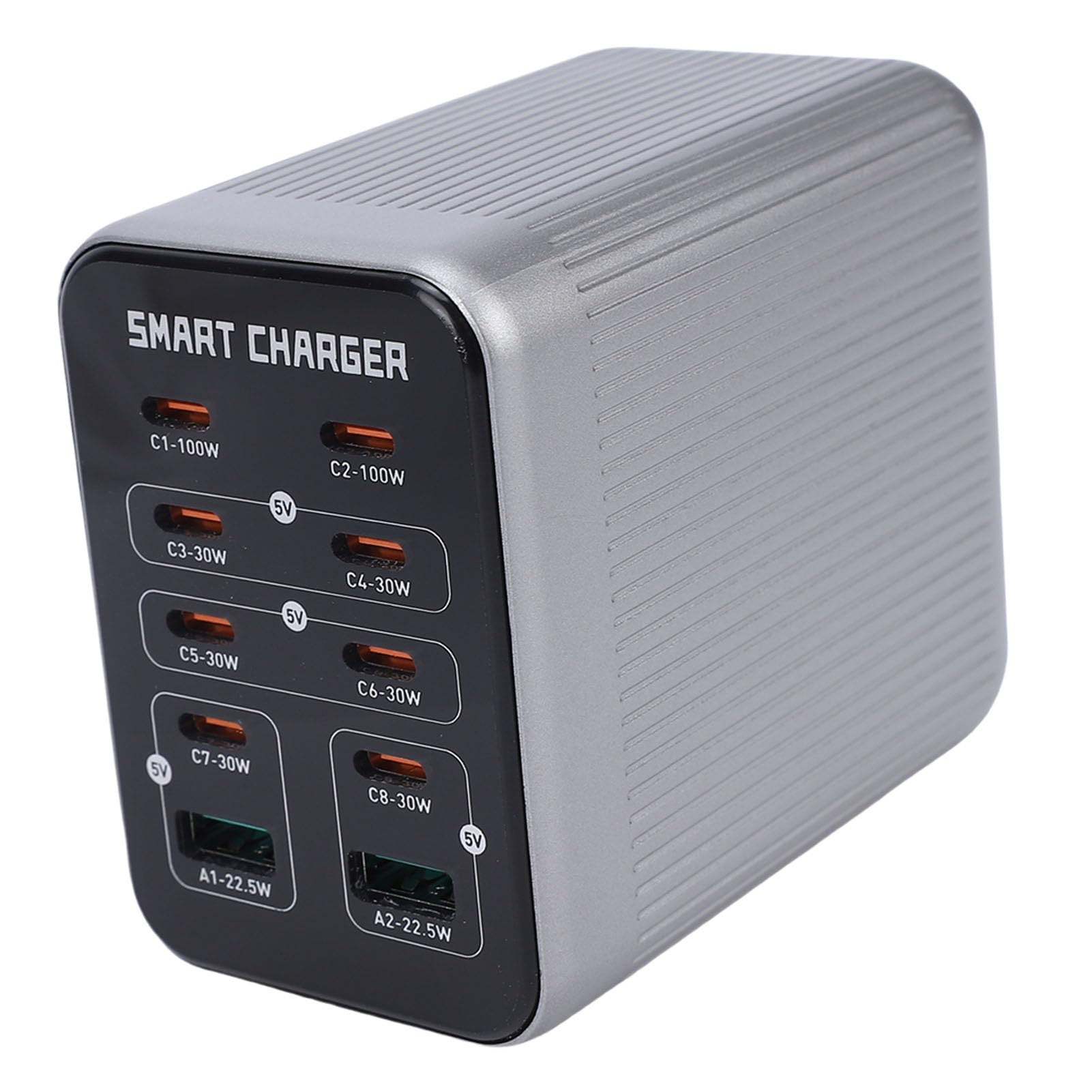 Blok ładowarki 200 W z 10 Portami GaN USB C, 2 Porty QC3.0, 8 PD Przenośny Podróżny Adapter do ładowania z Wbudowanym Wentylatorem, Idealny do Wielu urządzeń (wtyczka UE)