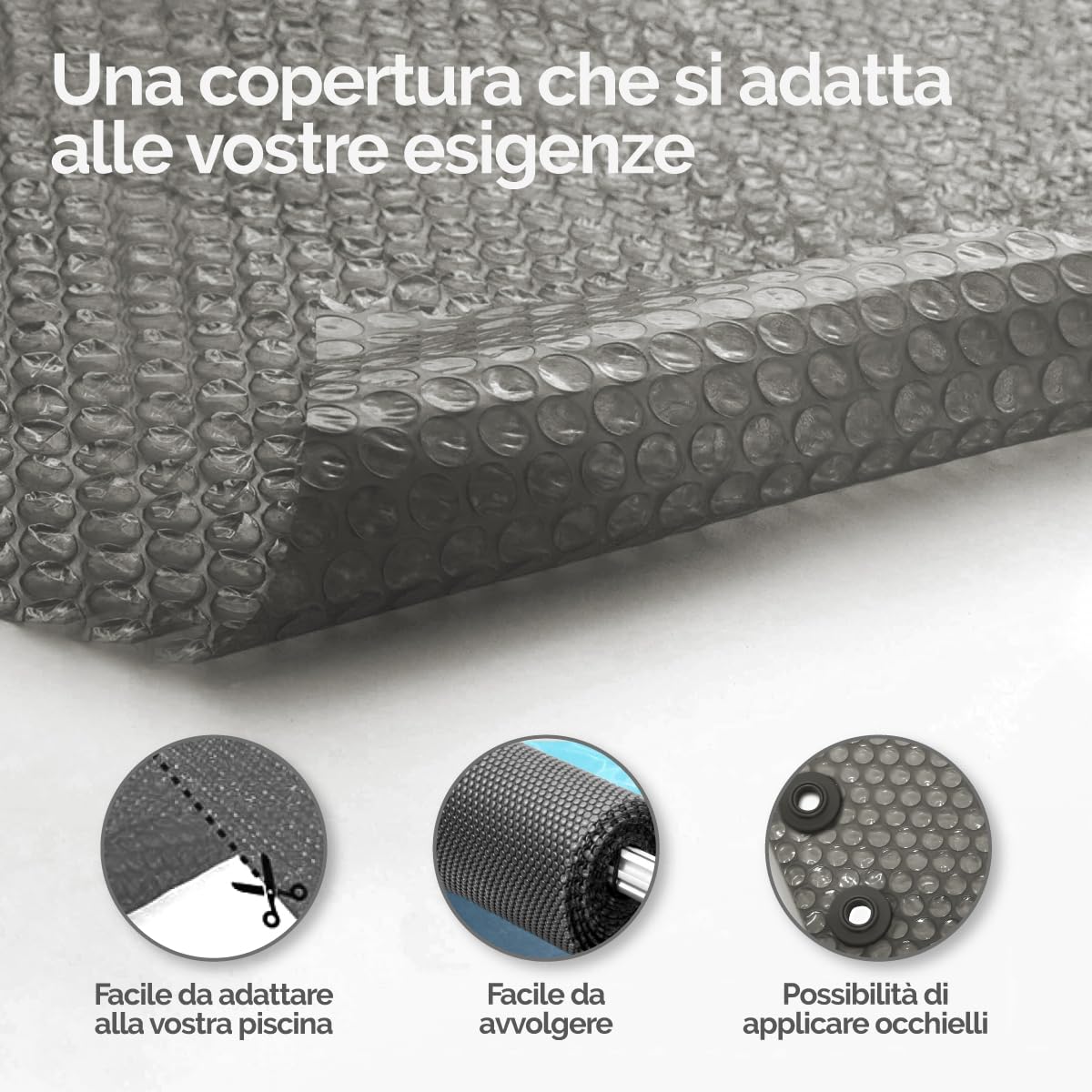 Linxor - Copertura Solare su Misura per Piscine - 300 Micron - Grigio - Varie Misure Disponibili