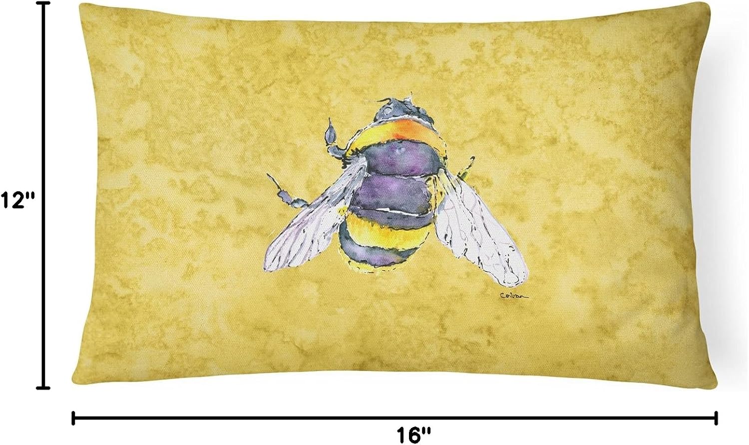 Caroline's Treasures 8852PW1216 Bee on Yellow Canvas Fabric Decorative Pillow Machine Washable, Indoor Outdoor Decorative Pillow for Couch, Bed or Patio, 12HX16W
