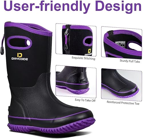 Miniatura 3 de D DRYCODE Rubber Boots for Women, Rain Boots with Warm Neoprene, Waterproof Mid Calf Mud Insulated Work Boots for Womens Gardening, Farming,