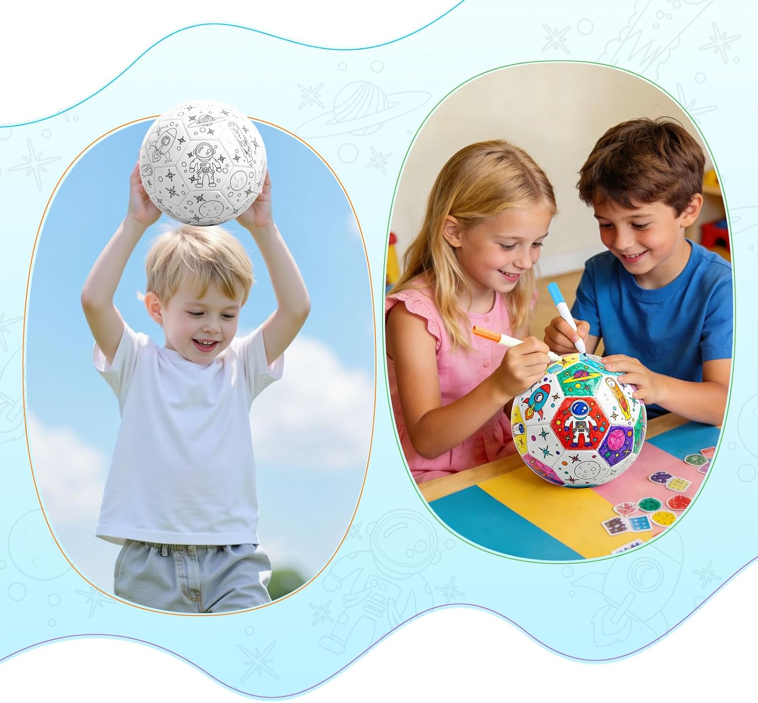Richball Color You Own Soccer Ball with 10 Markers, DIY Coloring Soccer Ball Size 3 for Toddlers 1-3, Painting Ball for Kids Arts and Crafts Easter Gifts