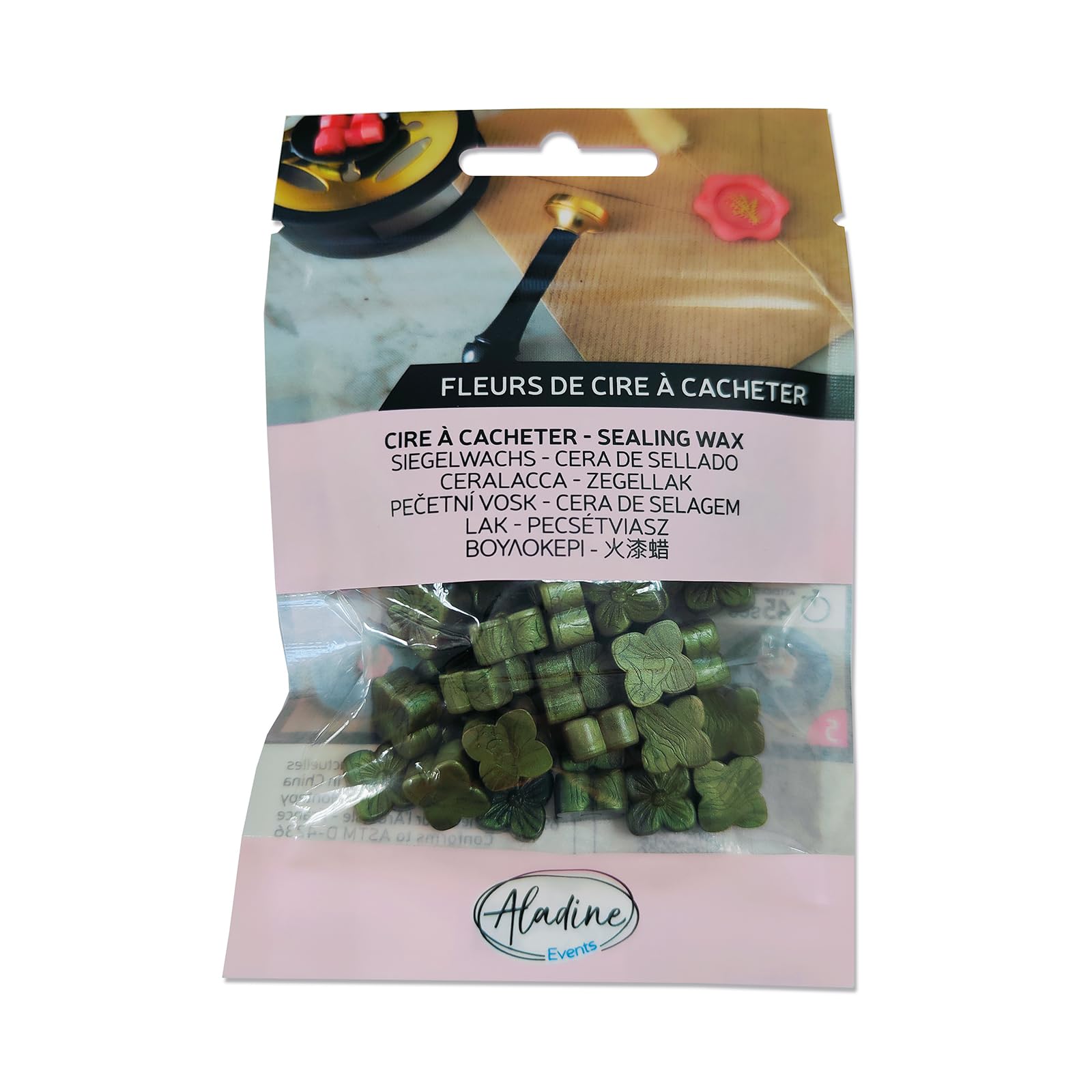Aladine - 60 Sealing Wax Beads - Pearlescent Khaki Green - to Create Wax Seal - Wax Flowers - for Weddings, Births, Letters, Mails, Menus & Gifts - 72649