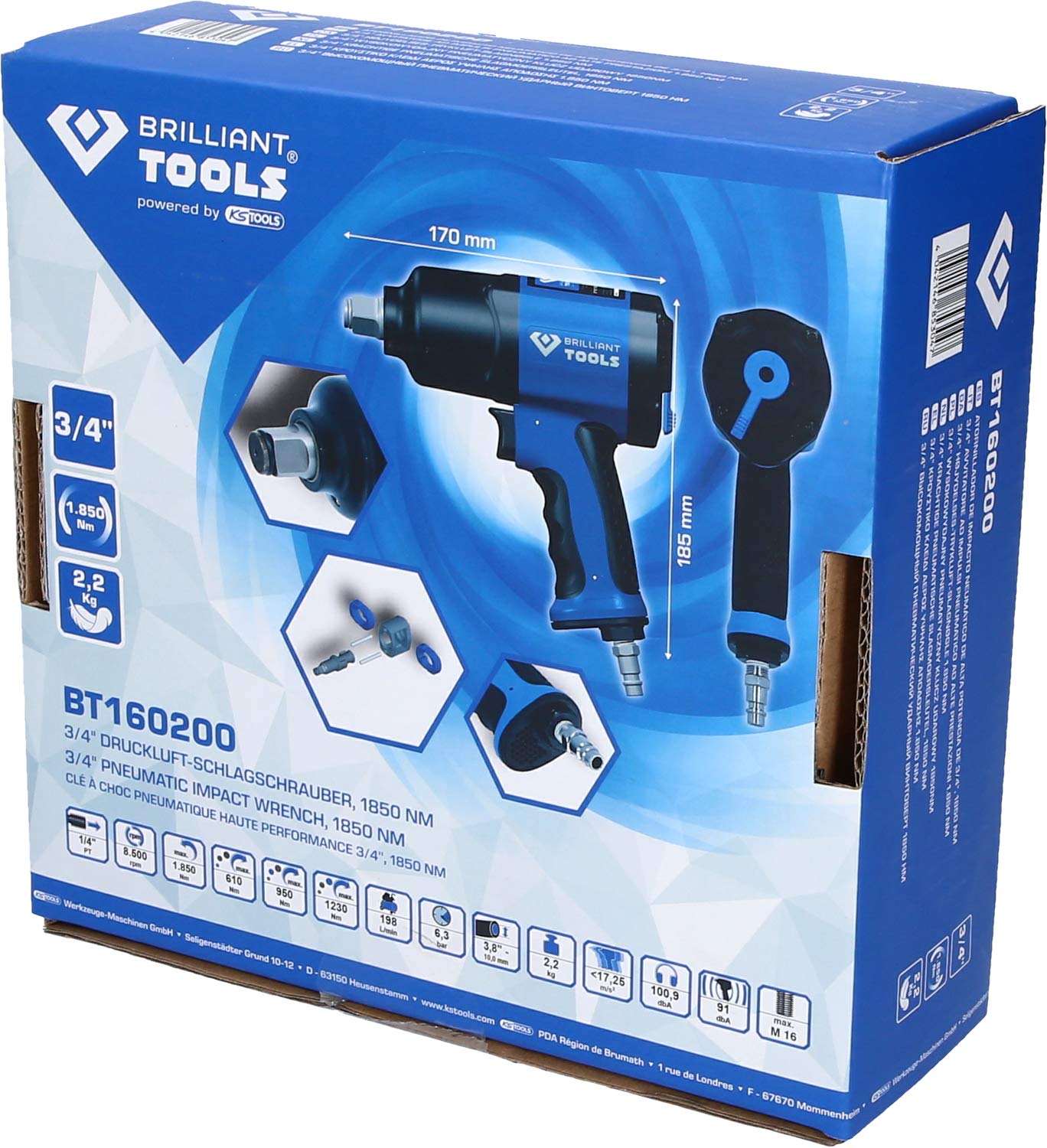 BRILLIANT TOOLS BT160200 3/4" Avvitatore ad impulsi ad aria compressa, 1.800 Nm [Powered by KS TOOLS]