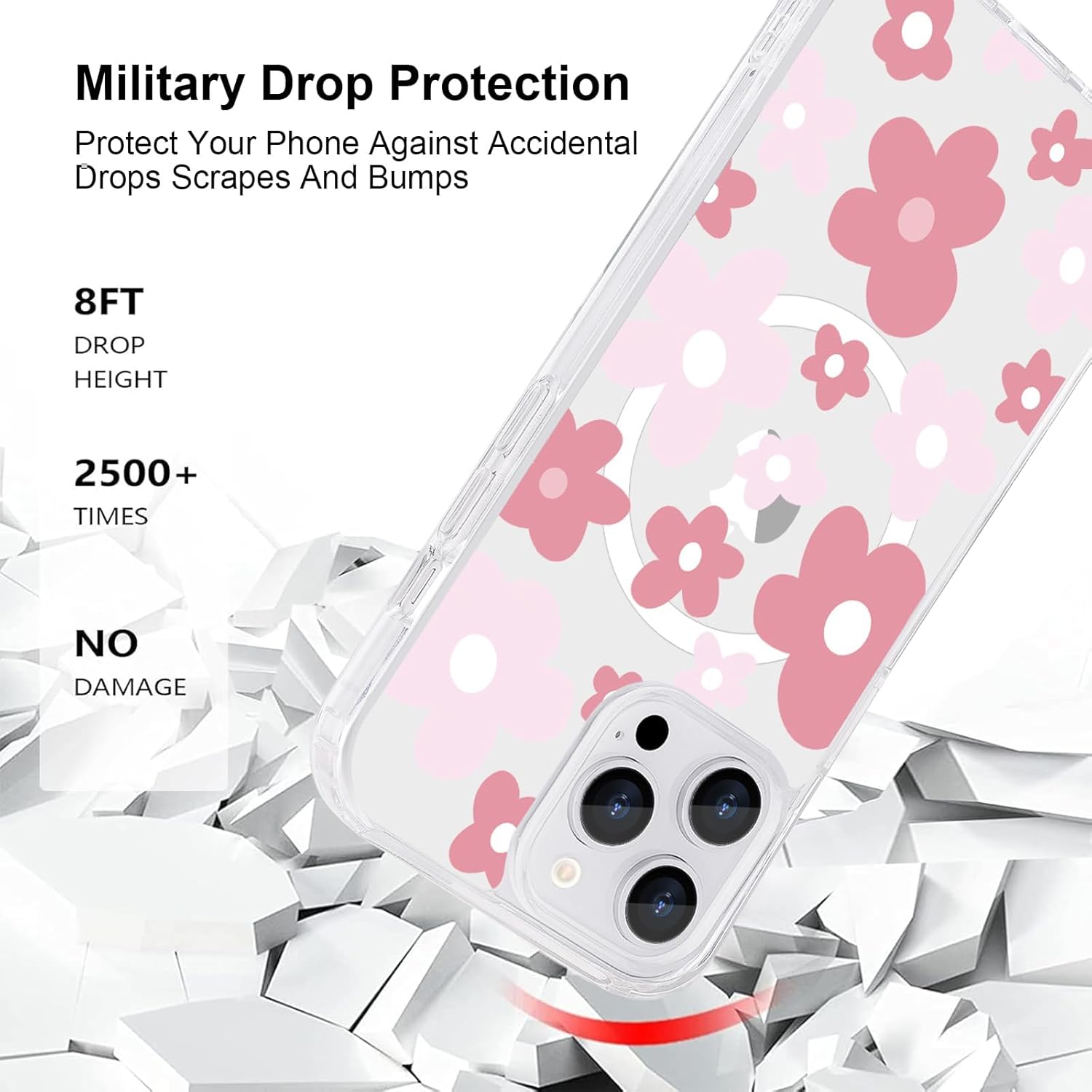 for iPhone 13 Pro Max Case [Compatible with Magsafe], Cute Flower Girls Women Clear Case Silicone Shockproof Protective Cover with Pretty Floral Pattern for iPhone 13 Pro Max,Pink - Image 3