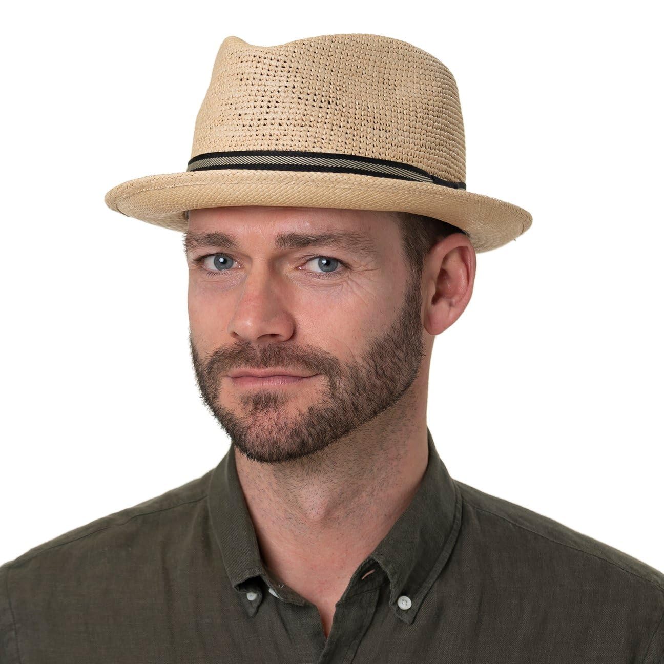 Stetson Madison Sombrero Fedora de Paja Panama Efecto Crochet con Banda de Tela Hombre Primavera Verano