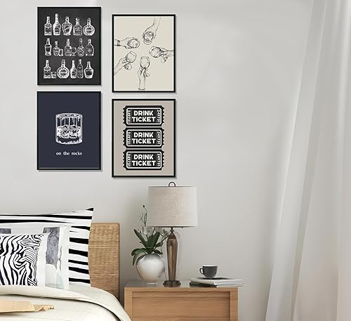 Miniatura 3 de ULEGIE Decoración de carrito de bar, juego de 4 arte de pared, póster de whisky para hombres, dormitorio universitario, club en casa, cosas geniales