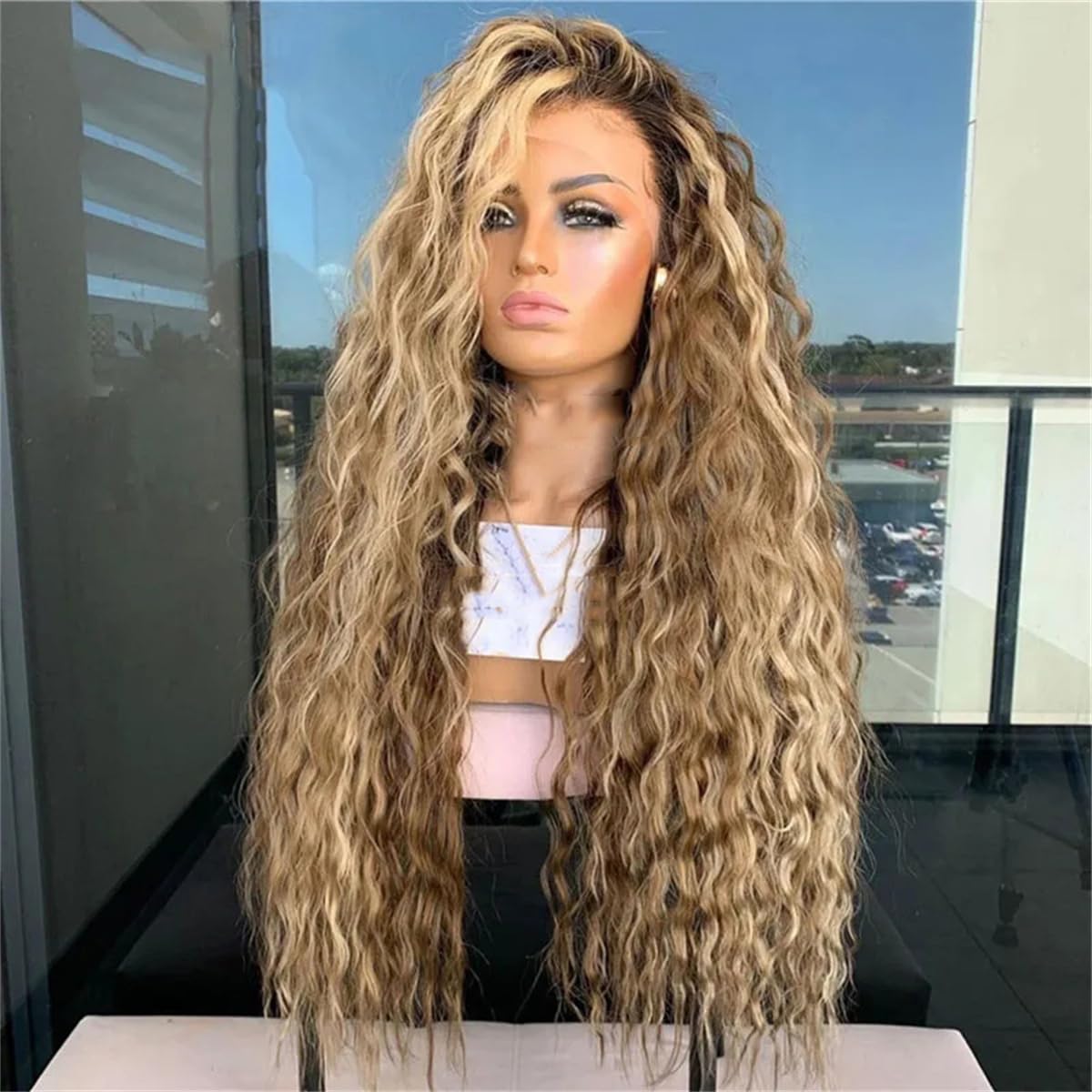 Women's Real Human Hair Full Lace Wig Deep Wave Curly Lace Frontal Wigs Ashy Brown Blonde13x6 Brazilian Remy Hair