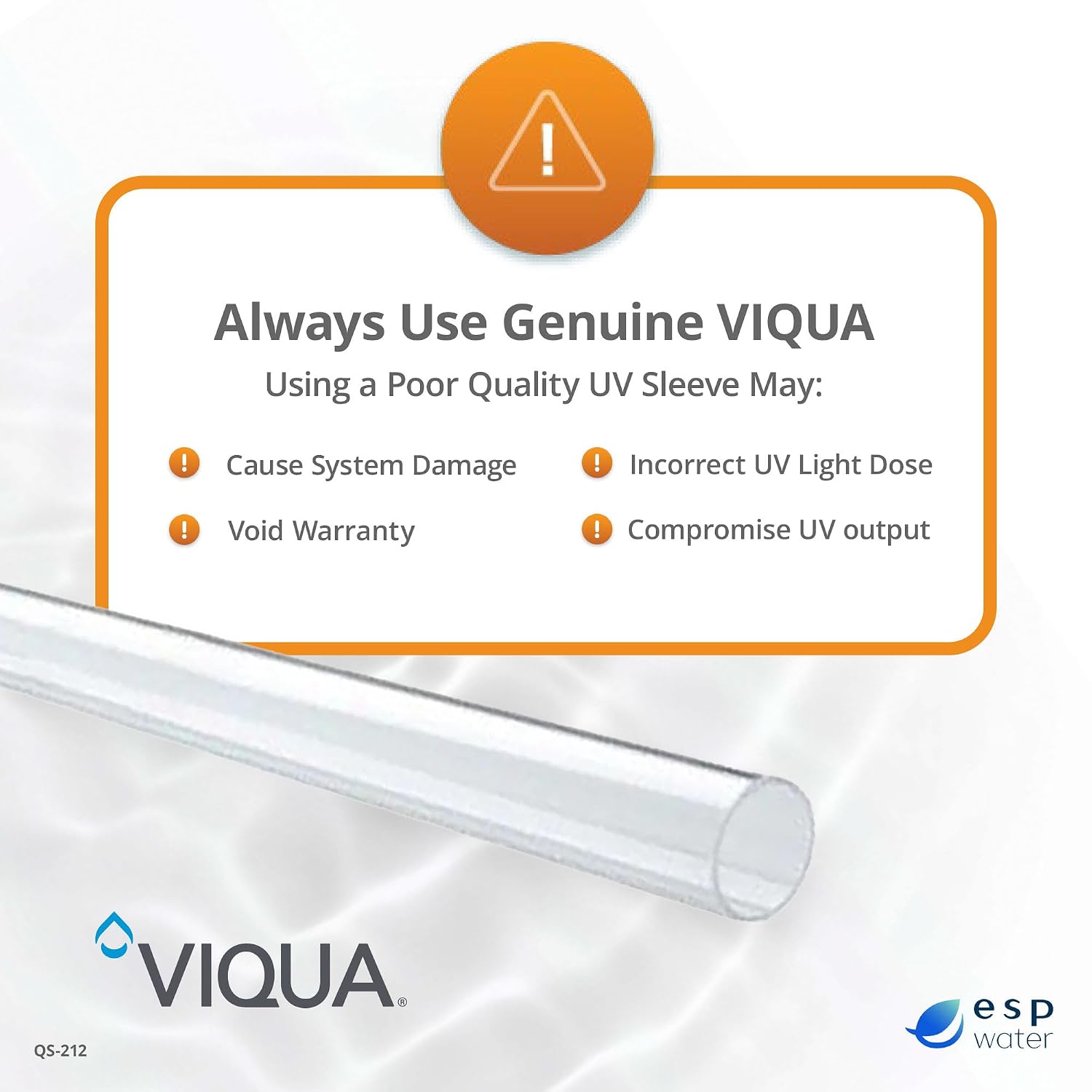 Viqua QS-212 Quartz Sleeve for UV Lamp S212RL - Used in Model VT1 System