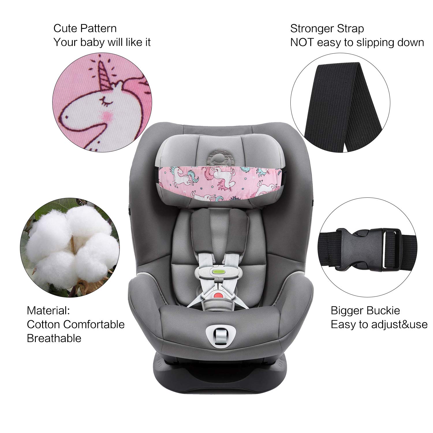 Baby Carseat Head Support,Car seat Straps Pillow Support Ban,Stroller Neck Relief Strap Headrest,Slumber Sling Sleep Positioner for Toddler Infants Child Children Kids(Pink Unicorn -2 Pack) : Baby