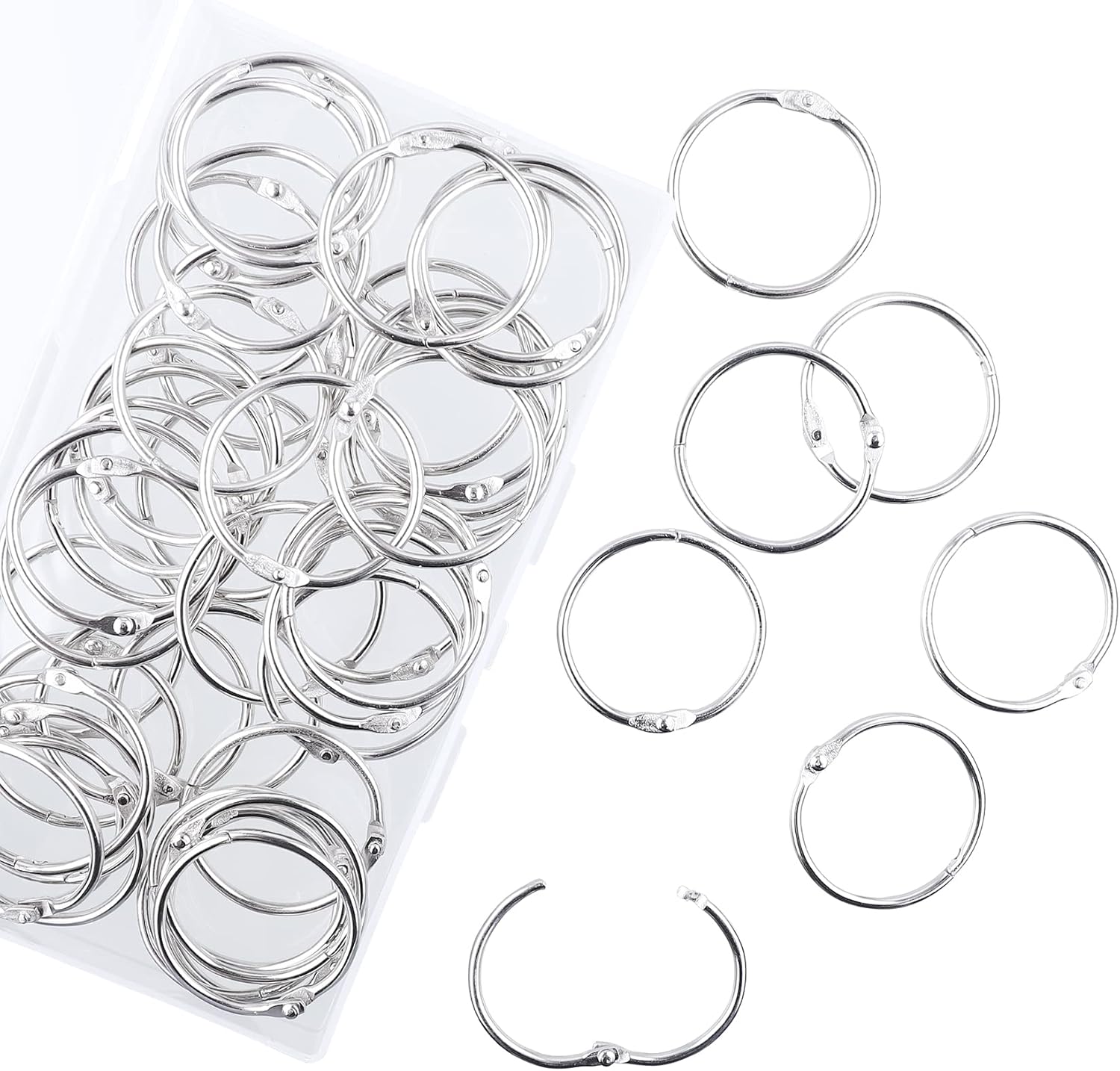 AKONEGE 0.75 Inch Loose Leaf Binder Rings, (50 Pack) Small Office Book Rings, Nickel Plated Steel Binder Rings, Keychain Key Rings, Metal Book Rings, Index Card Rings Silver, for School, Home, Office : Office Products