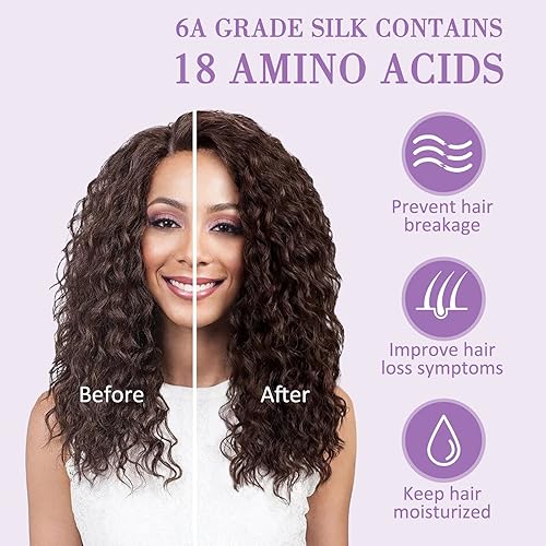 Miniatura 3 de LULUSILK Gorro de seda de morera para mujeres durmientes, gorro de dormir de seda real para cabello rizado y trenzas, envoltura de cabeza pura con