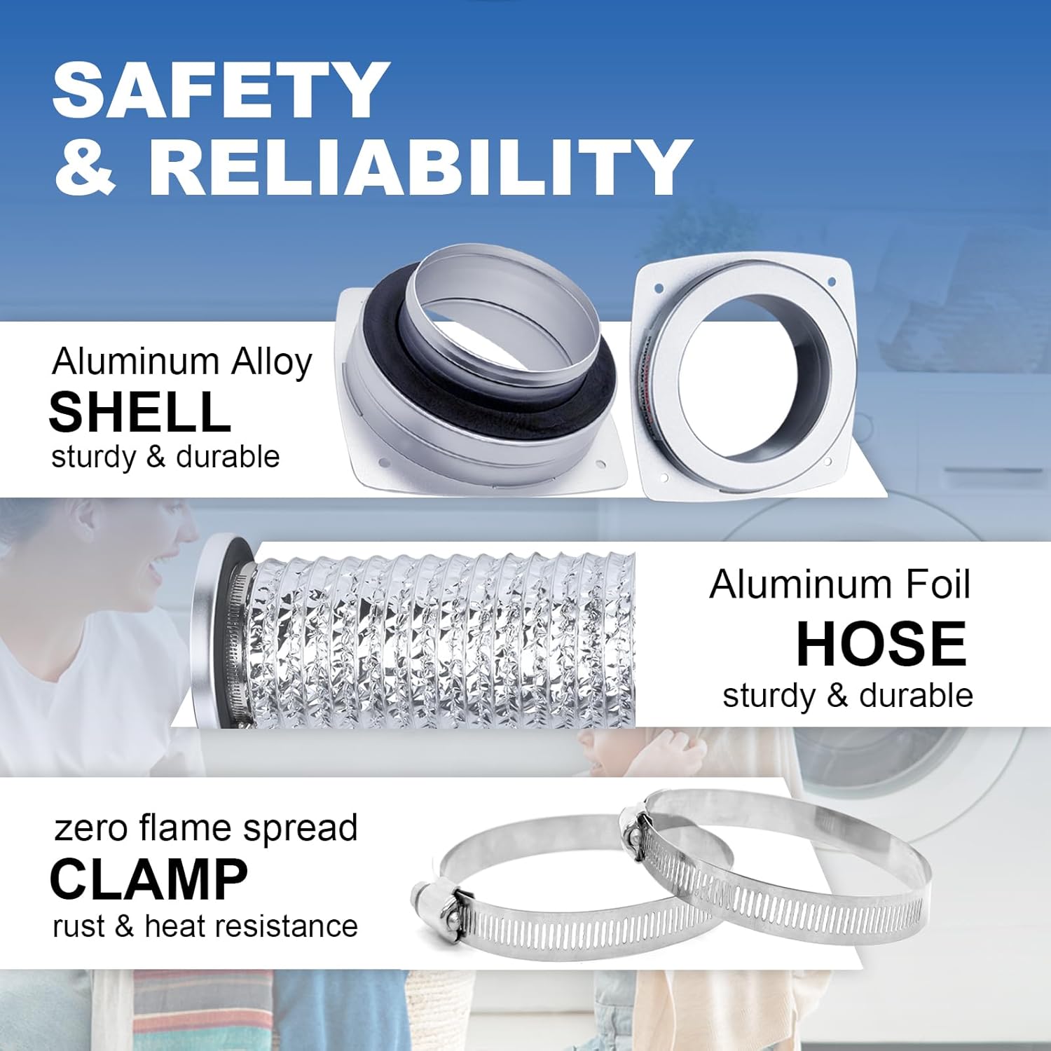 DV-180 Magnetic Dryer Vent Connector Kit, Magnetic Dryer Vent Coupling, Strong Magnet Self-Alignment/Quick Connect and Disconnect/Easy to Clean,Includes 3.1ft/ 4" Duct & two Clamps (Silver)