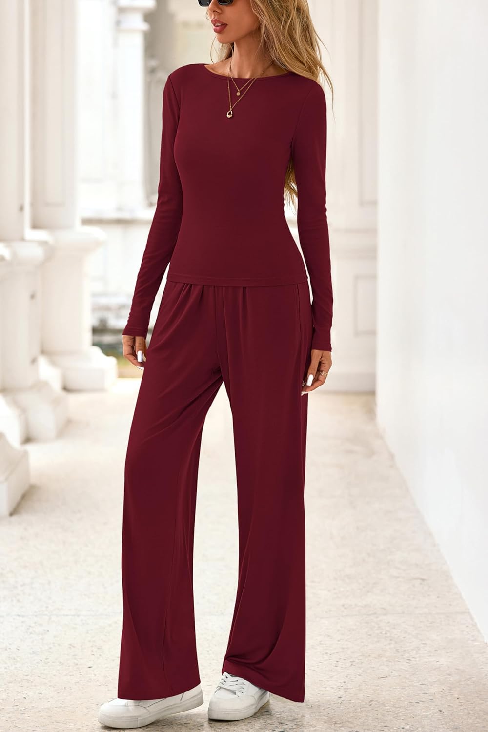 PRETTYGARDN Two Piece Lounge Sets For Women 2025 Casual Long Sleeve Shirts Wide Leg Pants Tracksuit Workout Matching Set - Image 6