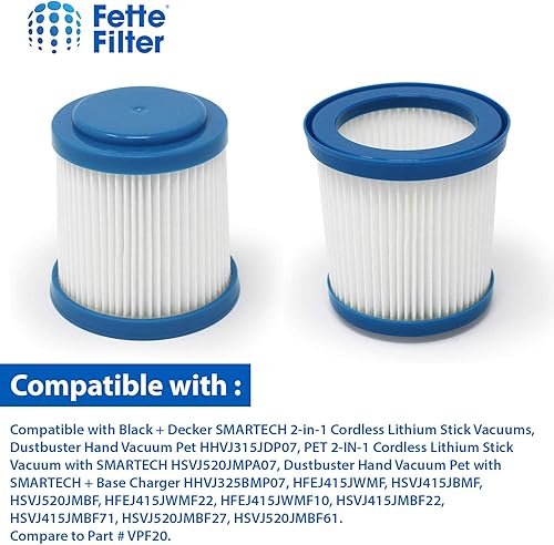 Miniatura 4 de Fette Filter - Filtro de vacío plisado compatible con aspiradoras inalámbricas de litio 2 en 1 Black + Decker SMARTECH 2 en 1. Comparar con la parte
