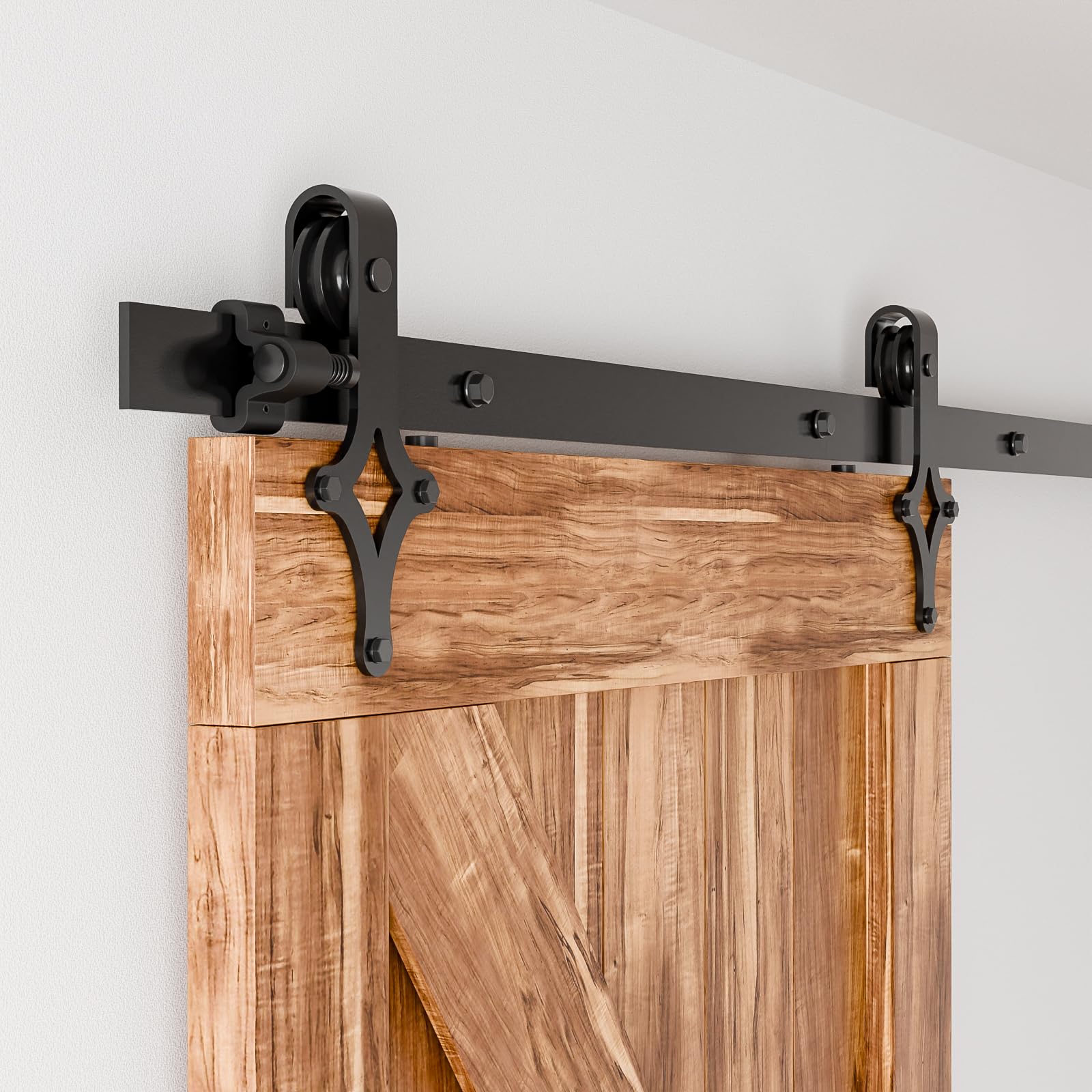 WOLFBIRD Kit de Quincaillerie Porte de Grange 274cm-9FT Kit de Rail Pour Système Porte Coulissante Avec Guide de Plancher Réglable Pour Porte en Bois