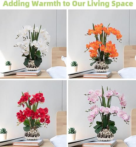 Vista 23 de CXGS Plantas artificiales de orquídeas artificiales de tacto real, orquídeas falsas en jarrón de cerámica de 20.9 pulgadas, orquídea falaenopsis