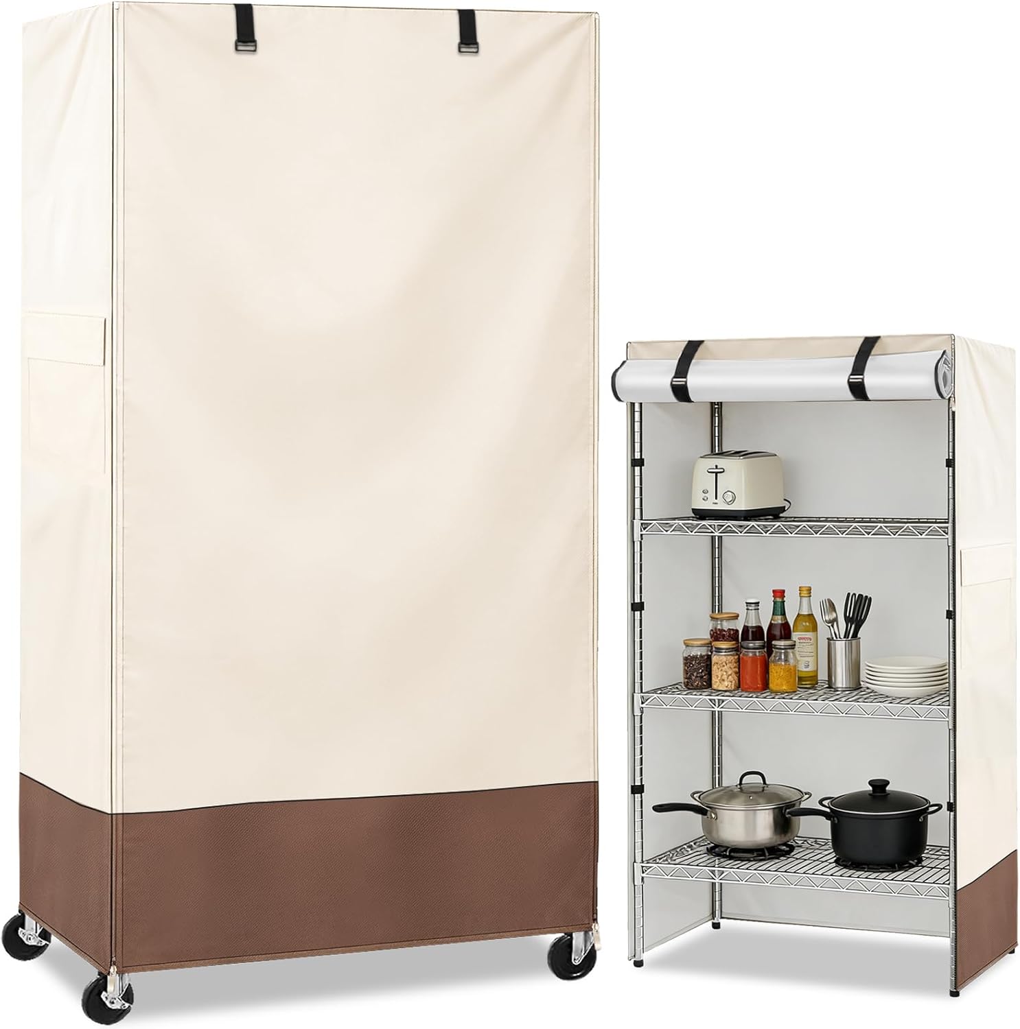 Rileytee Wire Shelf Cover,Heavy Duty 600D Dustproof Waterproof Shelf Covers for Wire Shelving,Outdoor Storage Rack Cover for Rack with Zipper,36" W x 14" D x 54" H,(Beige & Brown)