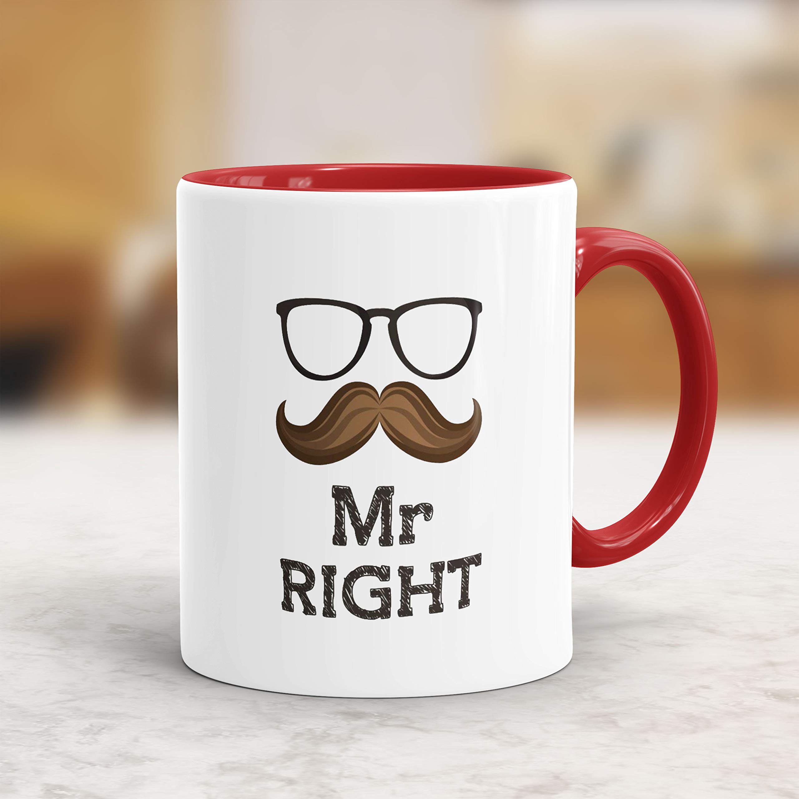 Gift Arcadia Ceramic Mr. & Mrs. Right Coffee Mug - 2 Pieces, Red, 330ml (A057) 1