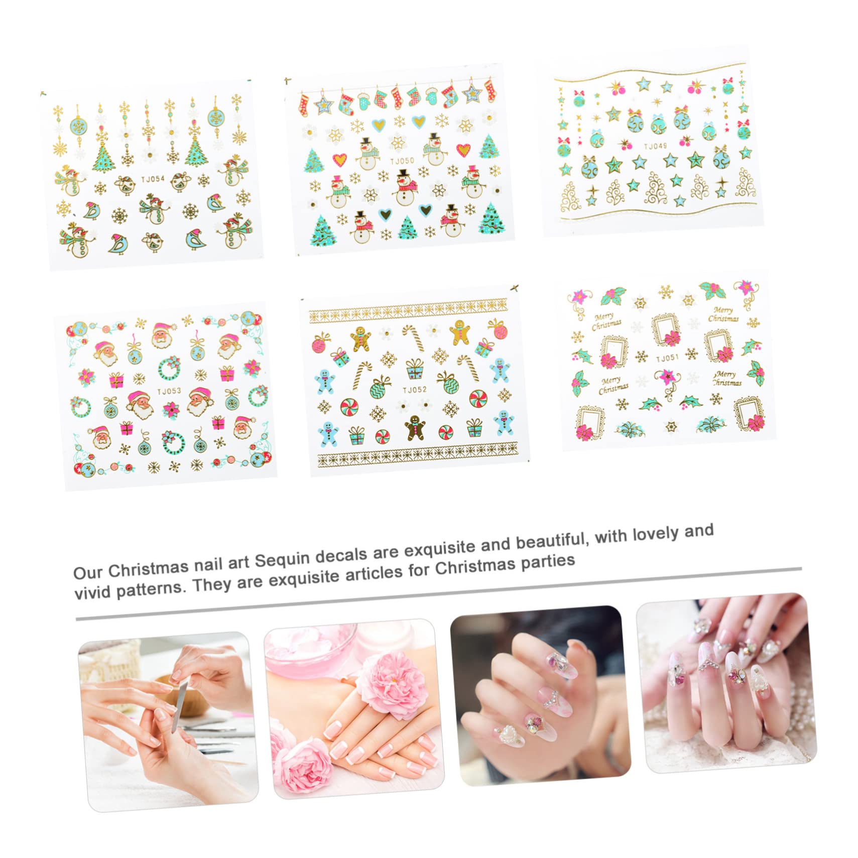 Healeved 2 Set di Adesivi Autoadesivi per Nail Art Natalizia - Fiocco di Neve Pupazzo di Neve Babbo Natale Perfetti per Decorazioni per Manicure Fogli * 2