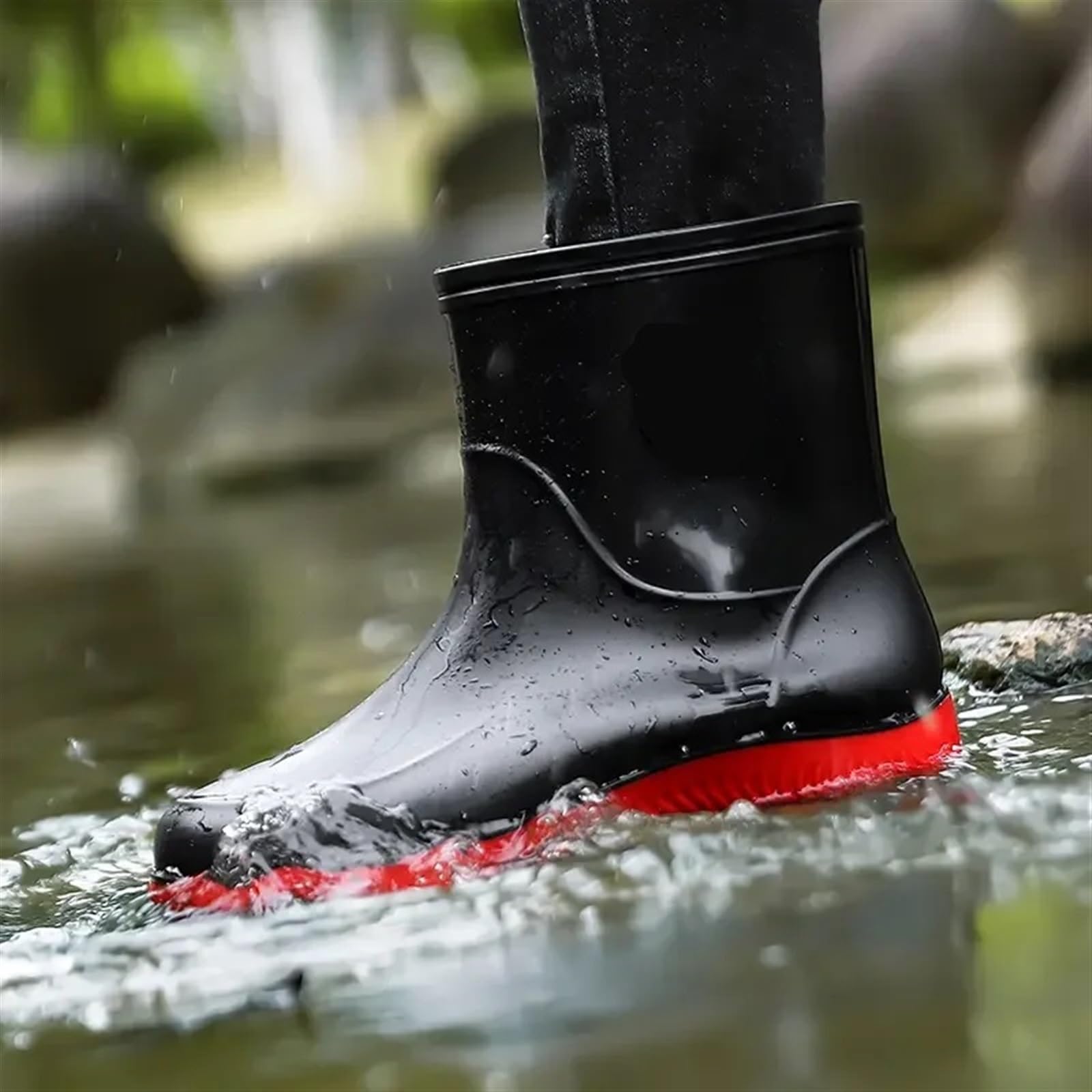 Botas de Lluvia for Hombre, Ligeras, for Senderismo, Impermeables, for Exteriores, de Goma, for el Trabajo y el Agua Botas Cortas de Hombre(Black,48)