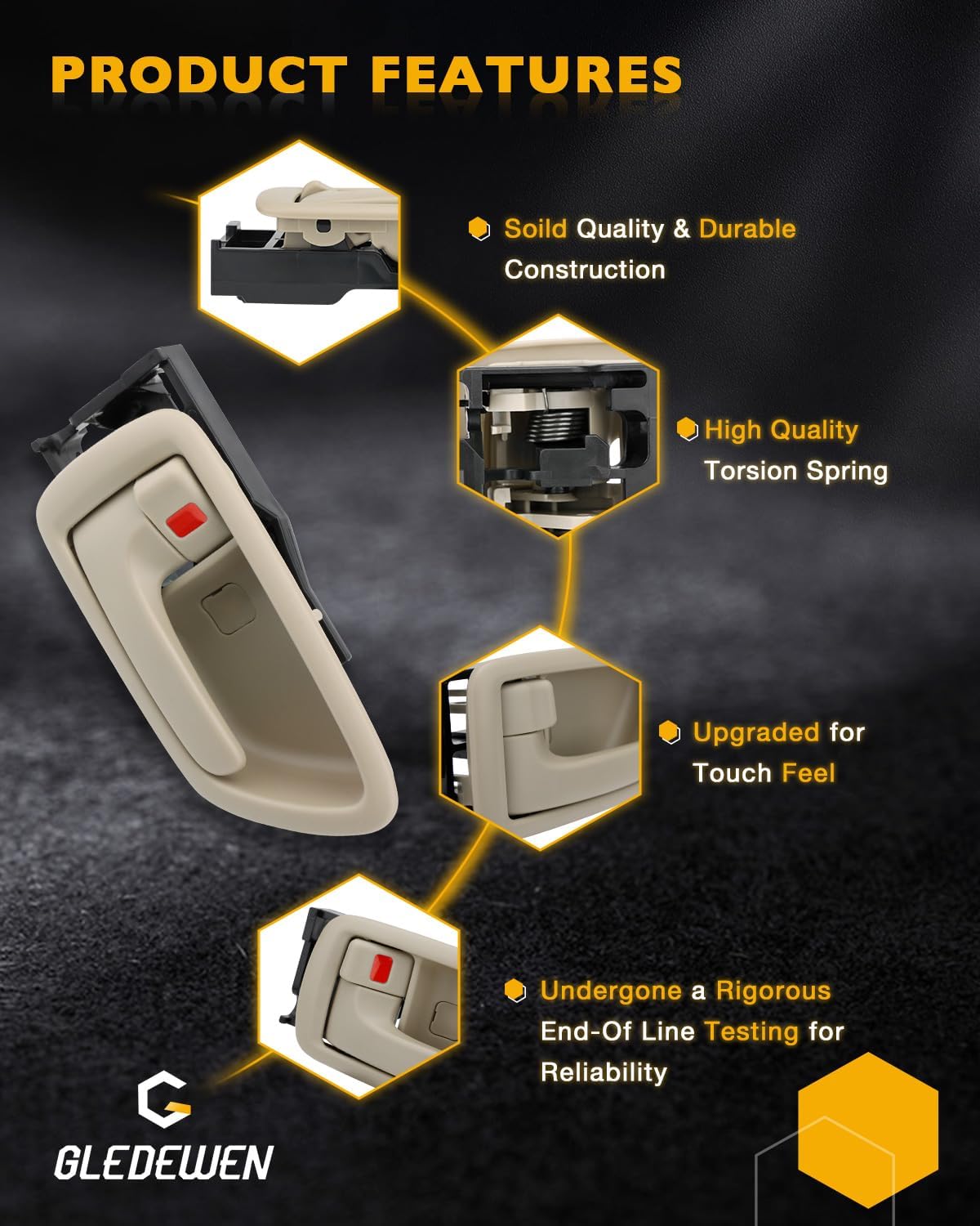 Interior Door Handles Set W/ Bezel (4Pcs), Compatible with 2000-2007 Toyota Avalon Sequoia Tundra（Crew Cabs), Beige, Front & Rear Inside Left Driver & Right Passenger | 69206-0C030-E1,69205-0C030-E1