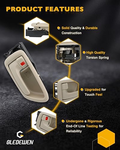 Miniatura 4 de Juego de manijas de puerta interior con bisel (4 unidades), compatible con Toyota Avalon Sequoia Tundra 2000-2007 (Crew Cabs), beige, delantero y